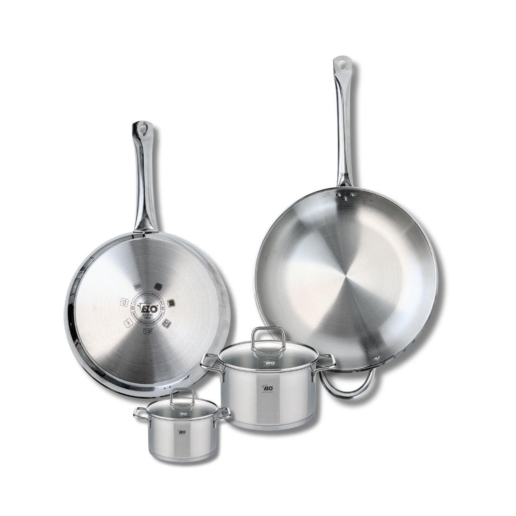 ELO Ensemble de 2 poêles de cuisson 28 et 32 cm et 2 faitouts 12 et 16 cm elo profi citrin