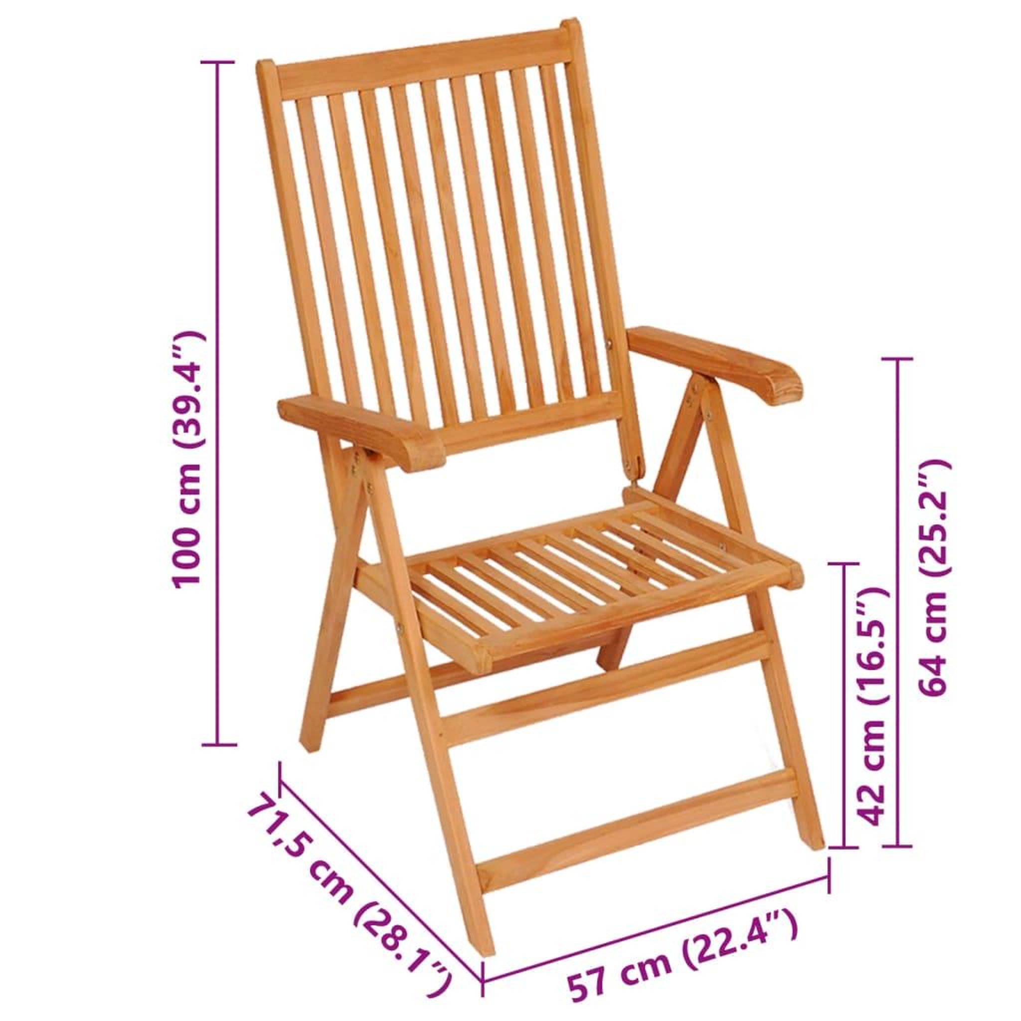 Voir la diapositive 6 : VIDAXL Chaises inclinables de jardin et coussins lot de 8 Teck solide