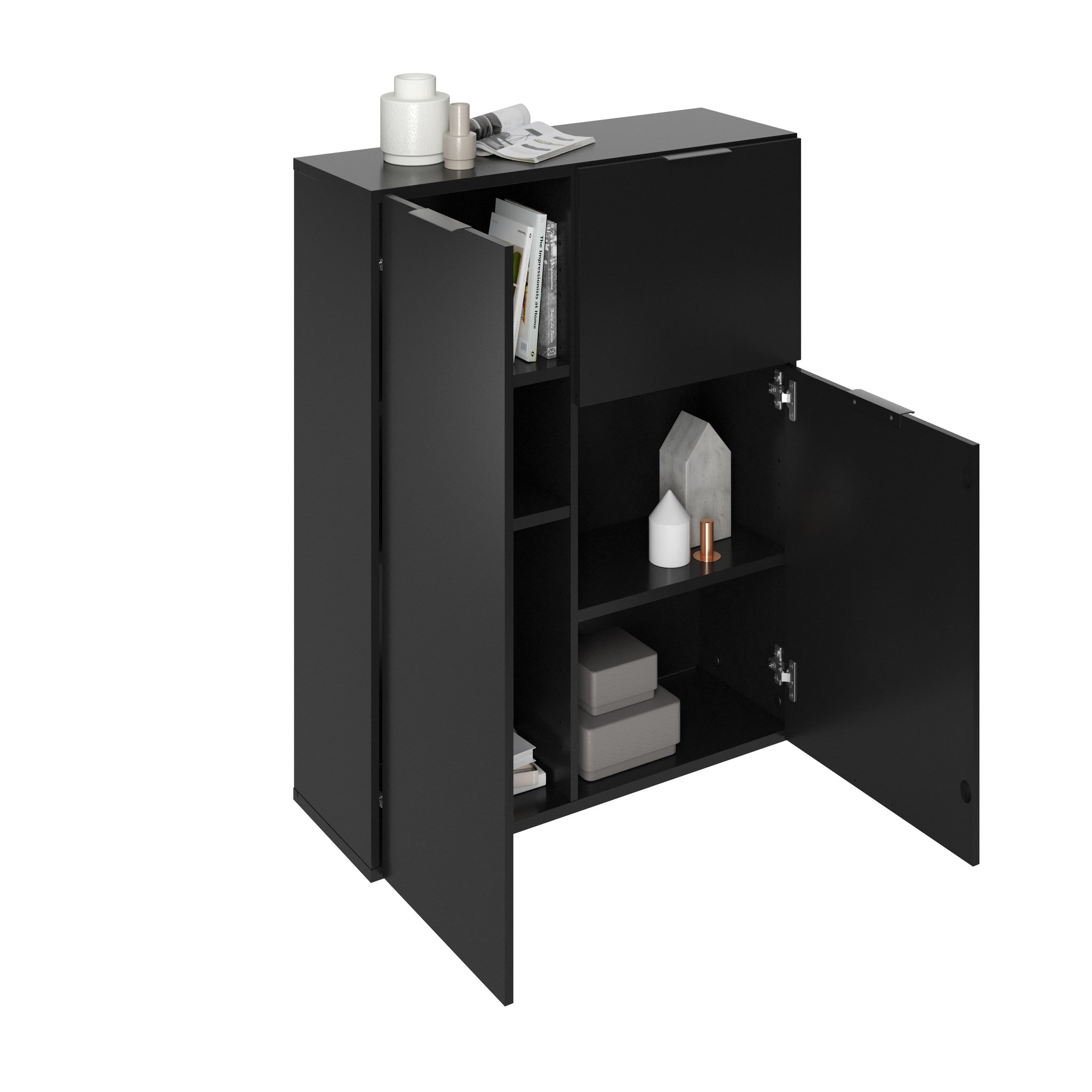 Voir la diapositive 2 : Commode de rangement 2 portes 1 tiroir L90 cm DARIK