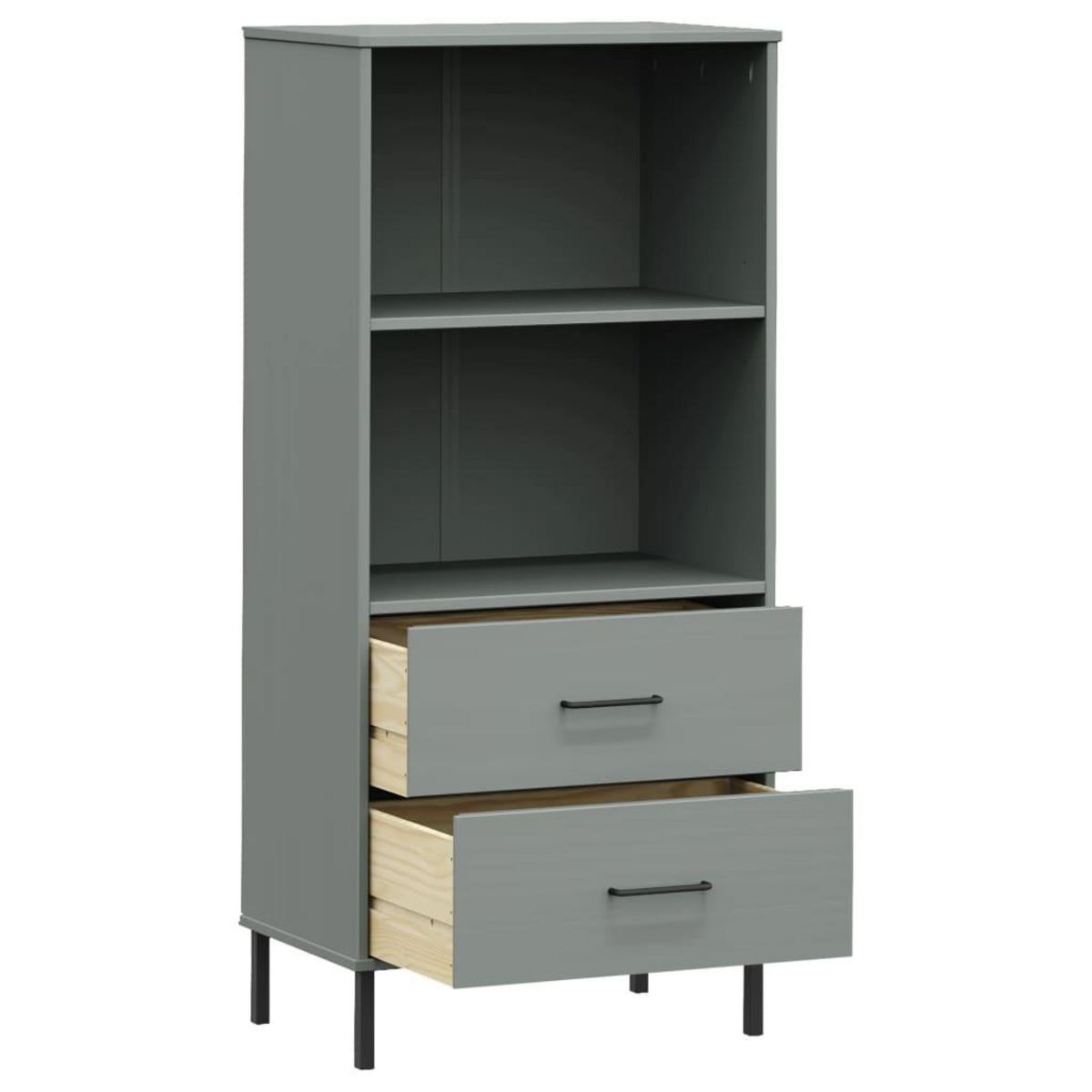VIDAXL Bibliotheque a 2 tiroirs Gris 60x35x128,5 cm Bois massif OSLO