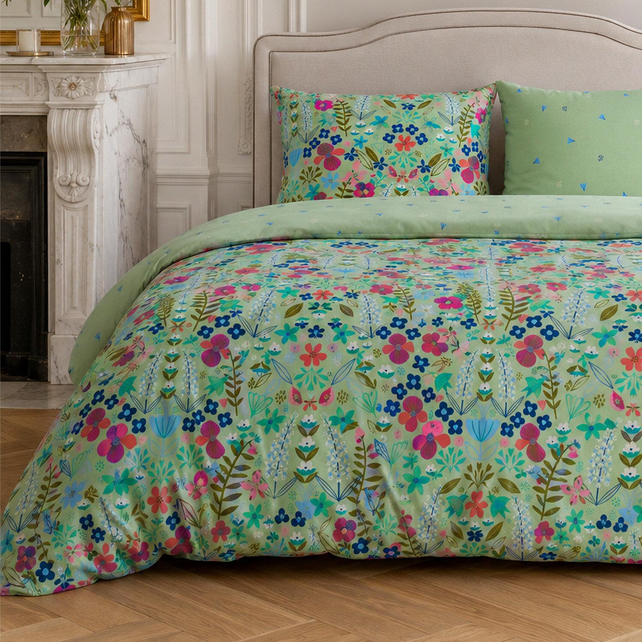 Voir la diapositive 3 : Home collection Parure housse de couette imprimée 100% coton percale 80 fils - playful floral