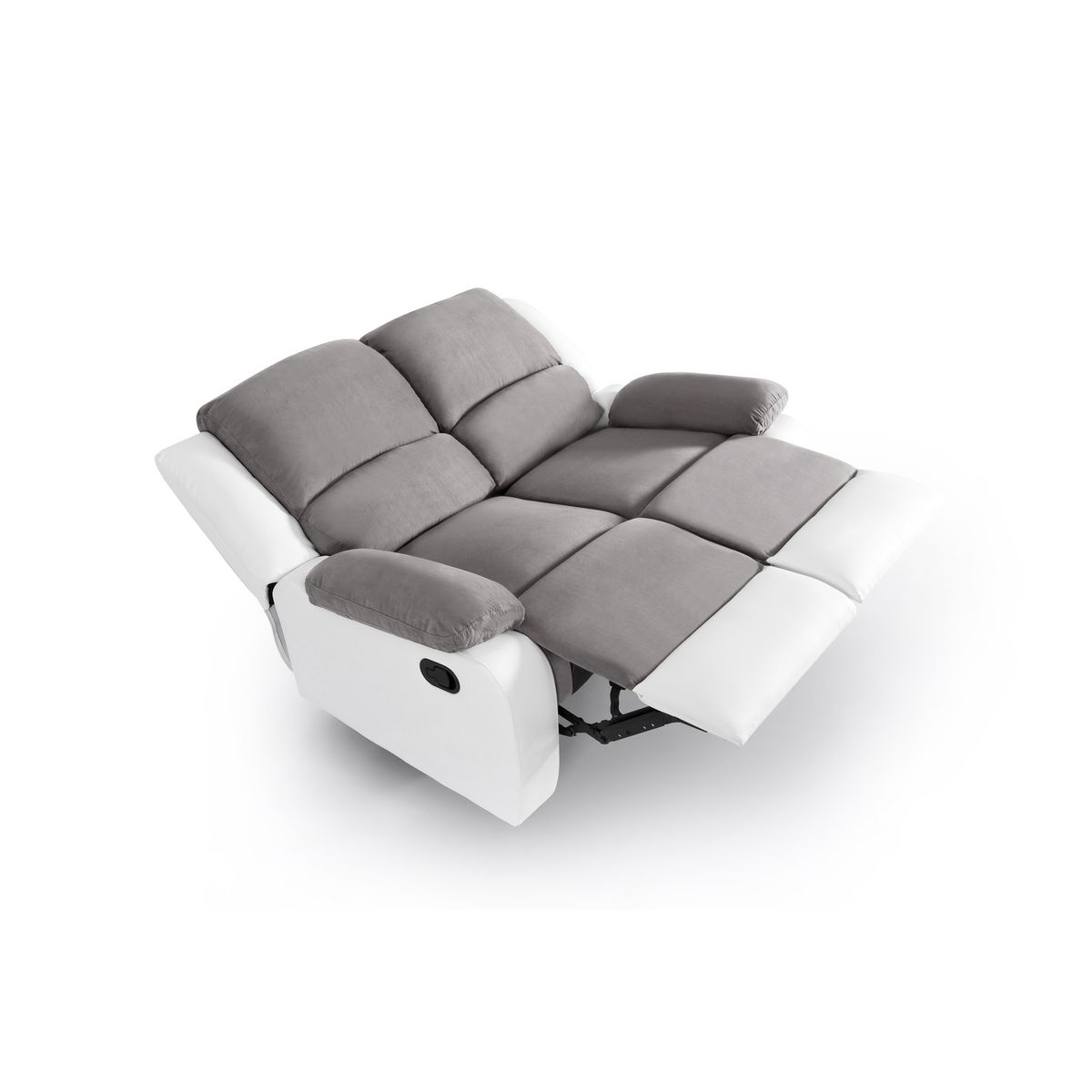 Canapé relax manuel bi- matière tissu gris  +pu Blanc HELENE