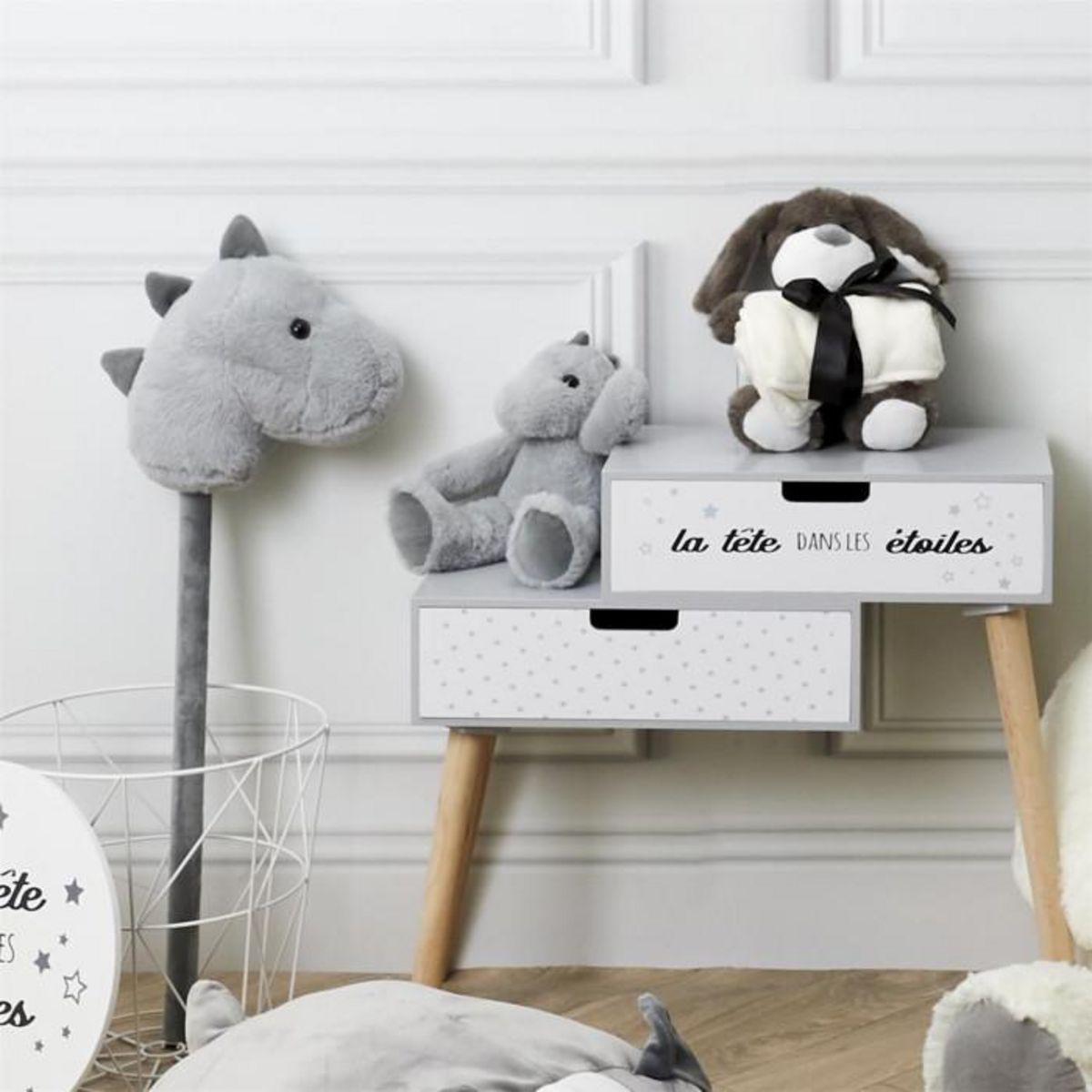 Paris Prix Peluche Enfant  Dinosaure  30cm Gris