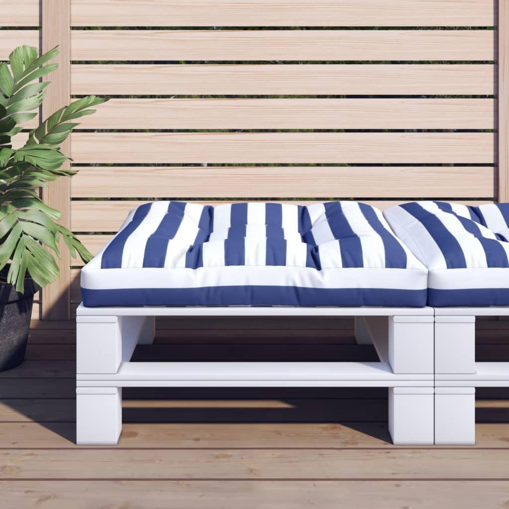 VIDAXL Coussin de palette rayures bleues et blanches 70x70x12 cm tissu