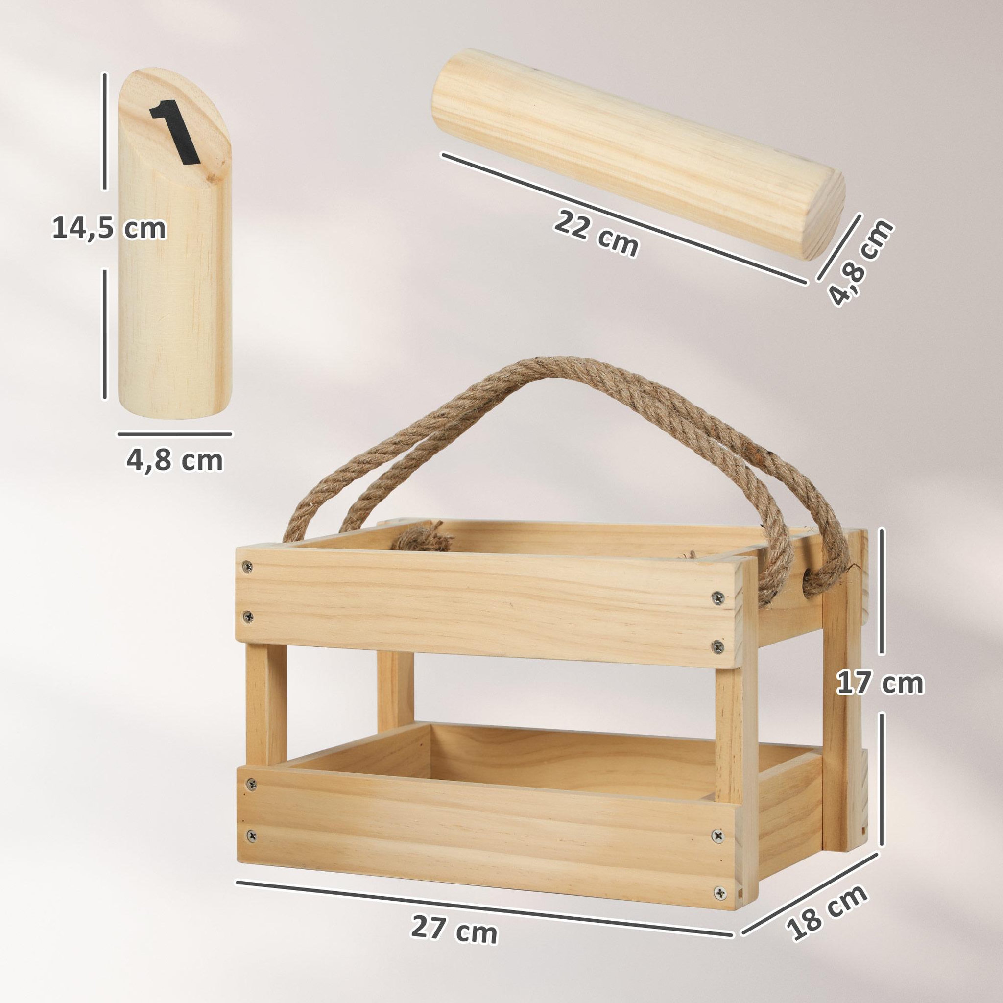 Voir la diapositive 3 : HOMCOM Jeu de quilles finlandaises - 12 quilles, bâton et panier de transport - bois de pin