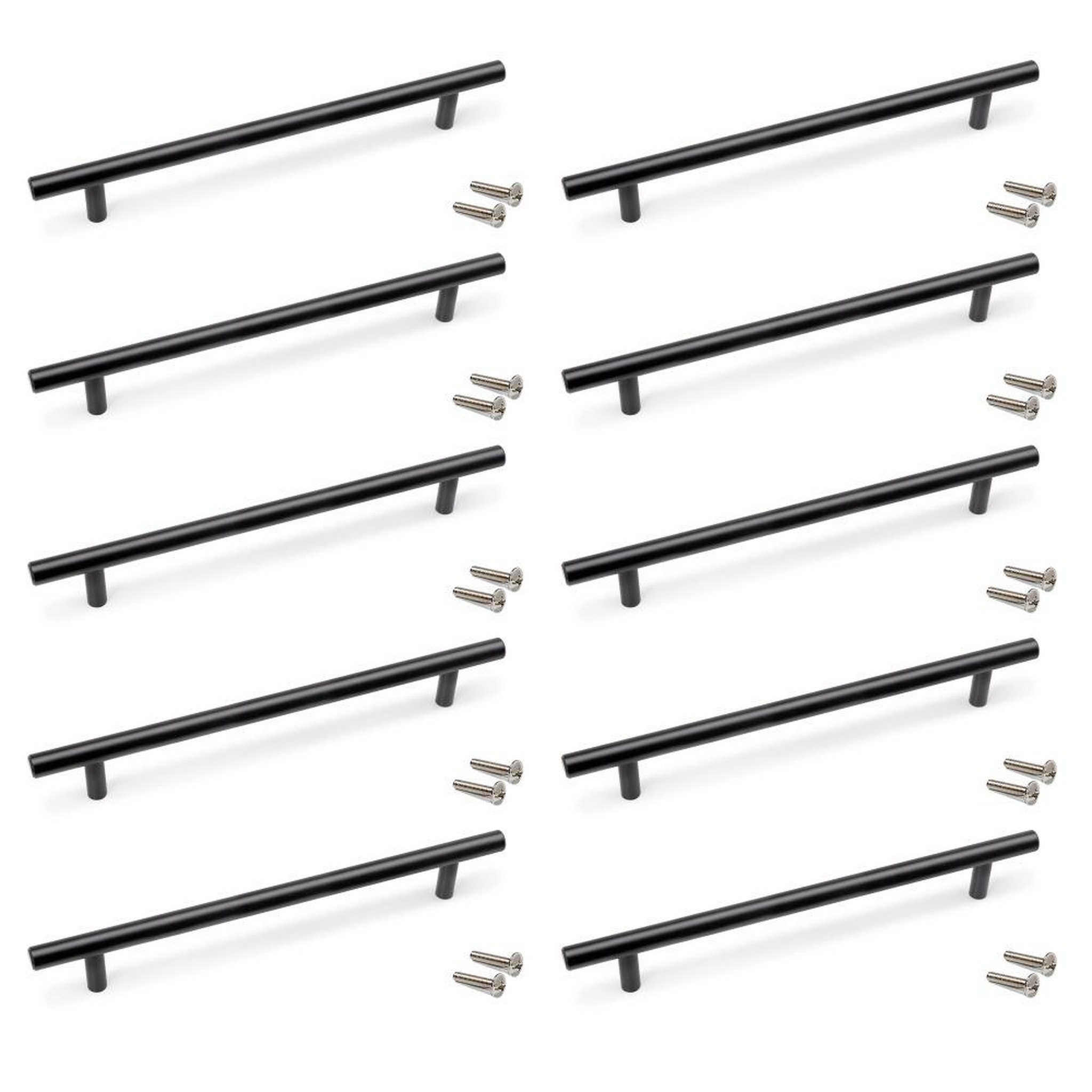 EMUCA SRL Lot de 10 poignées pour meubles Orlando -  L336mm -  entraxe 256mm -  Acier -  Peint en noir