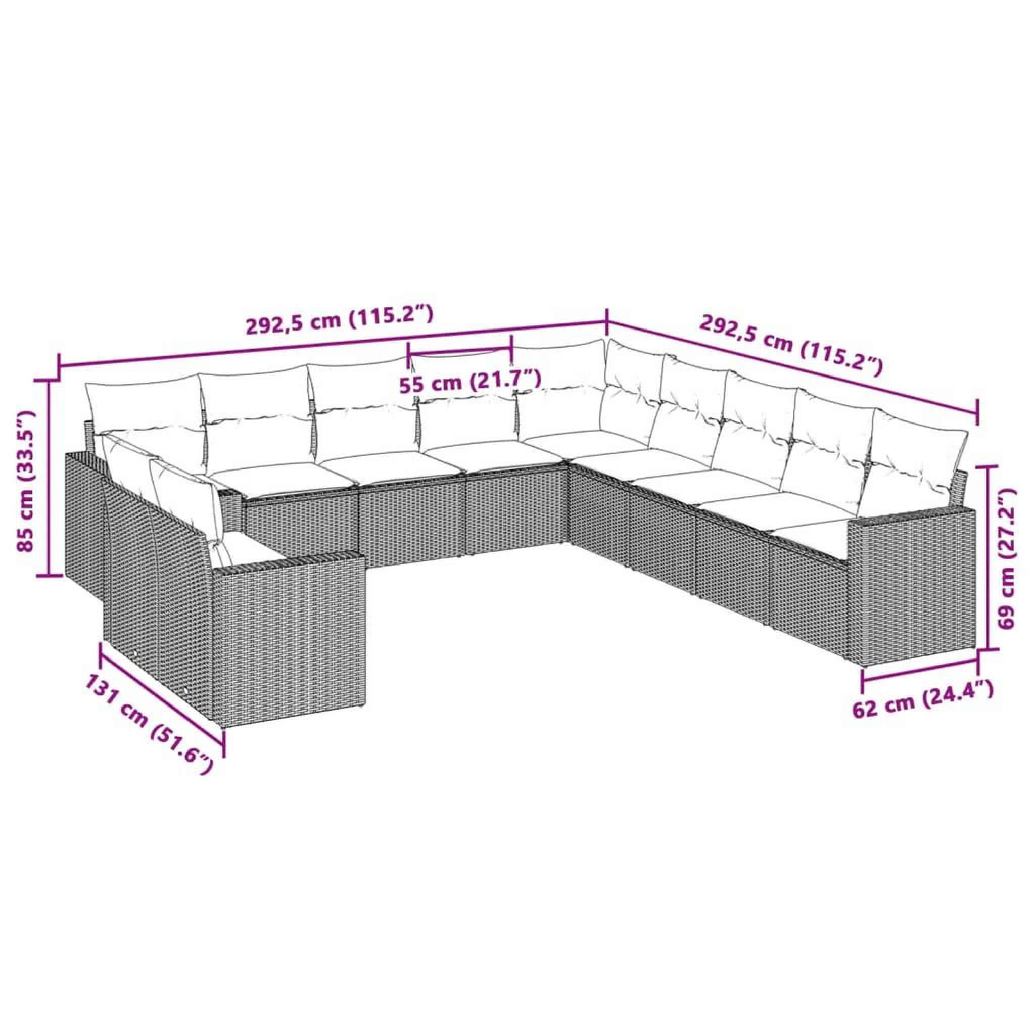 Voir la diapositive 4 : VIDAXL Salon de jardin 11 pcs avec coussins gris clair resine tressee