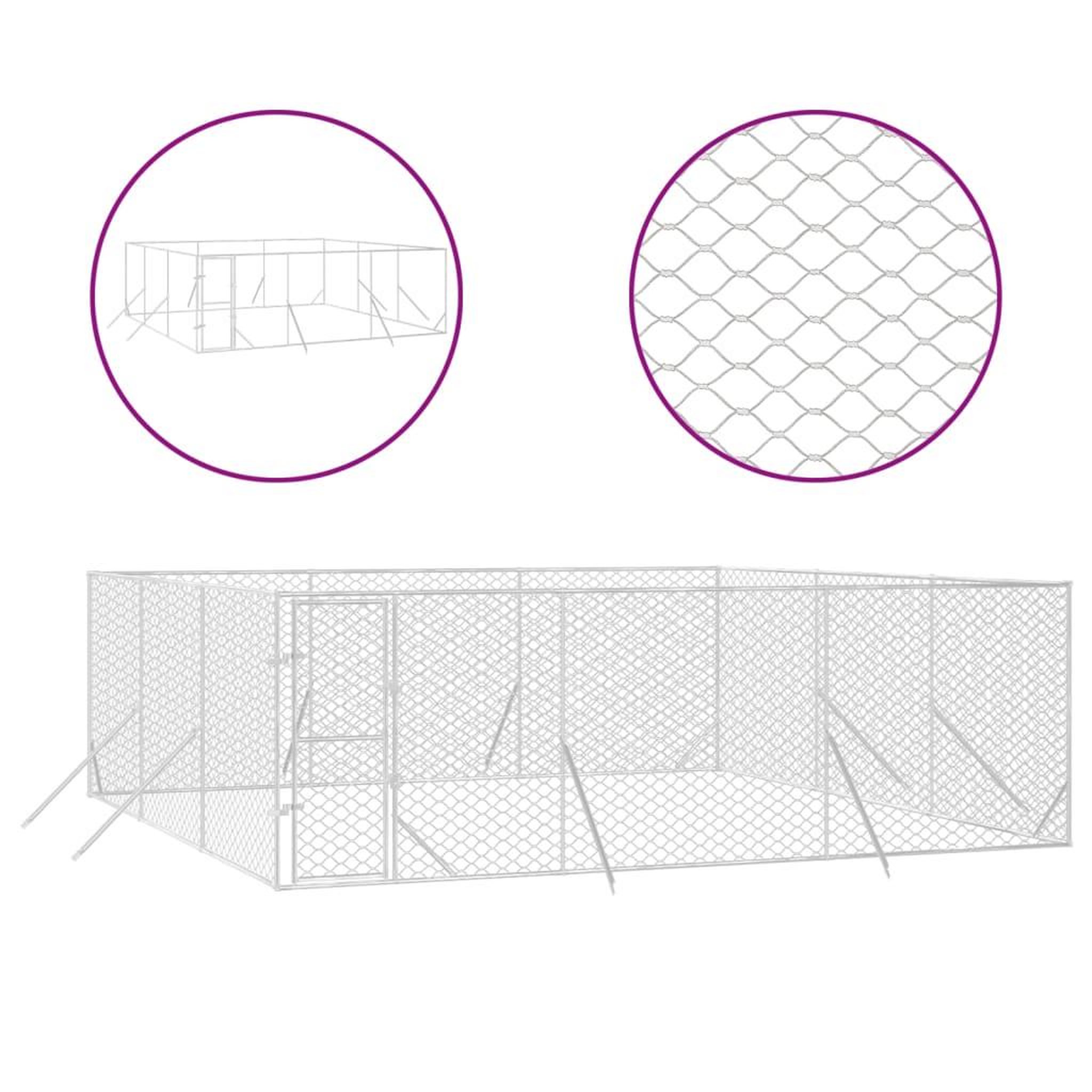 Voir la diapositive 2 : VIDAXL Chenil d'exterieur pour chiens argente 6x6x2 m acier galvanise