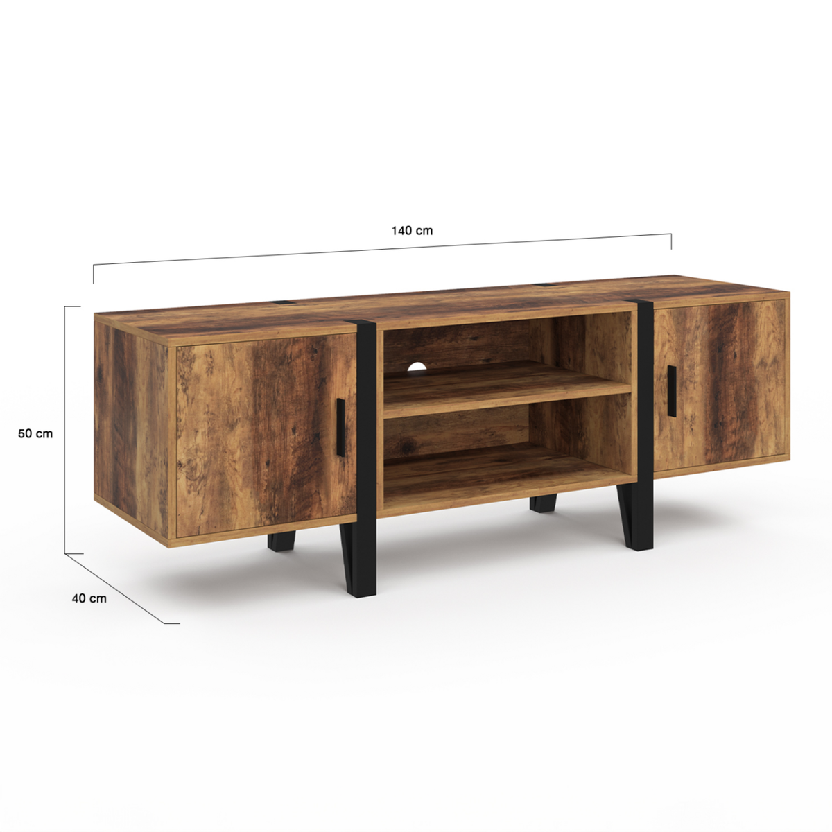 ID MARKET Meuble TV 140 cm AUSTRIA 2 portes bois pieds épingle