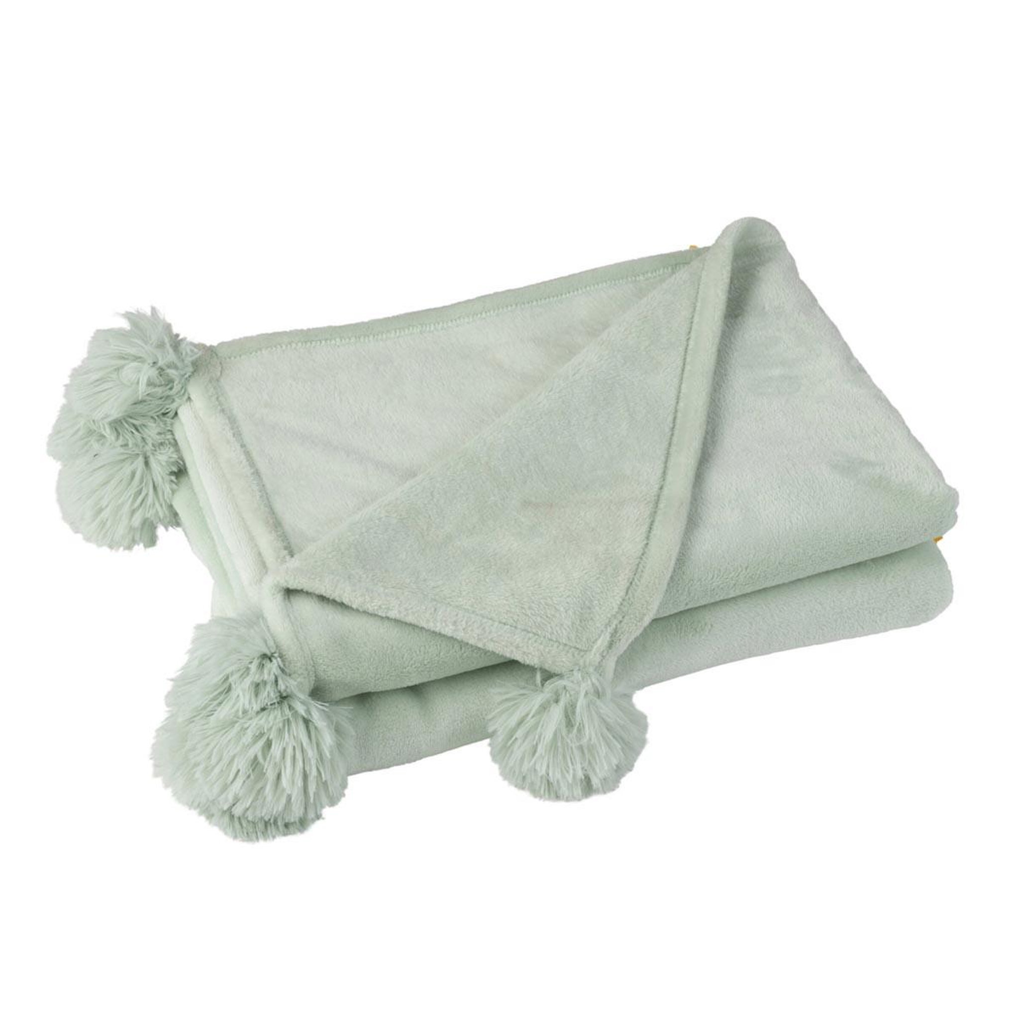 J-LINE Plaid à pompons  blanket  130x170cm vert clair
