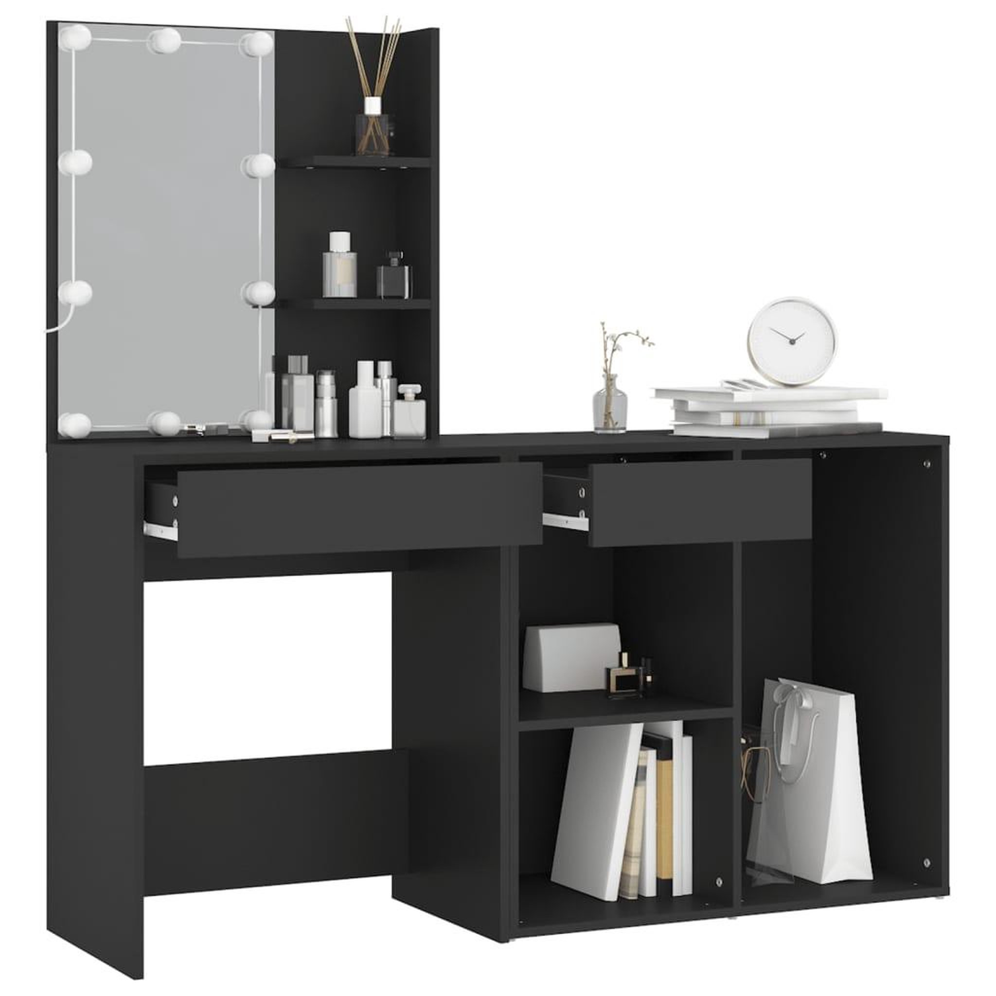 Voir la diapositive 5 : VIDAXL Coiffeuse a LED avec armoire noir bois d'ingenierie
