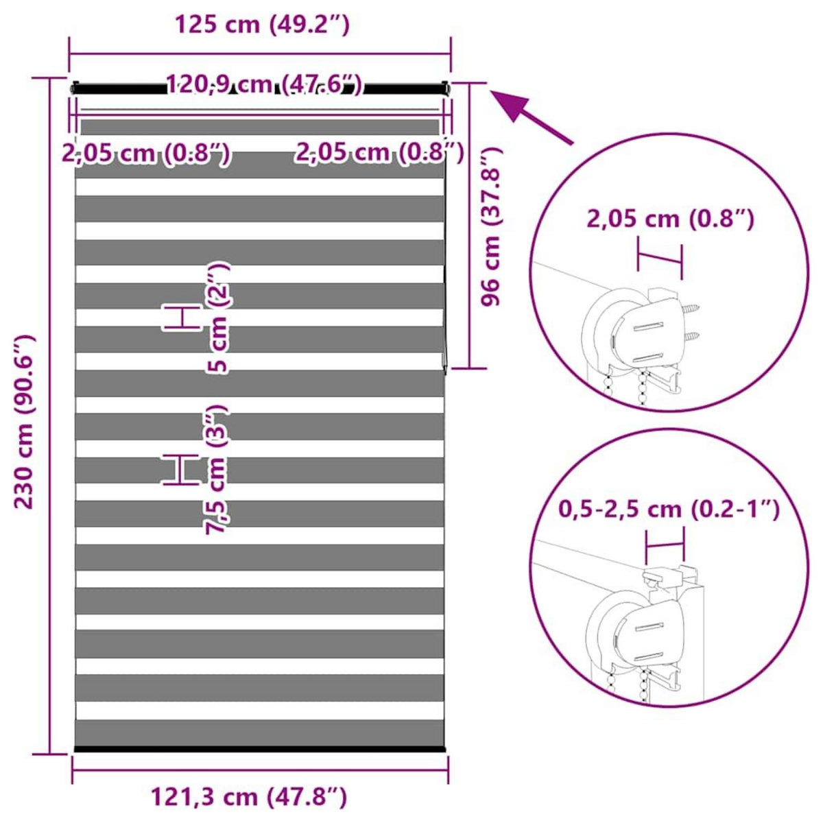 VIDAXL Store zebre gris clair largeur du tissu 120,9 cm polyester