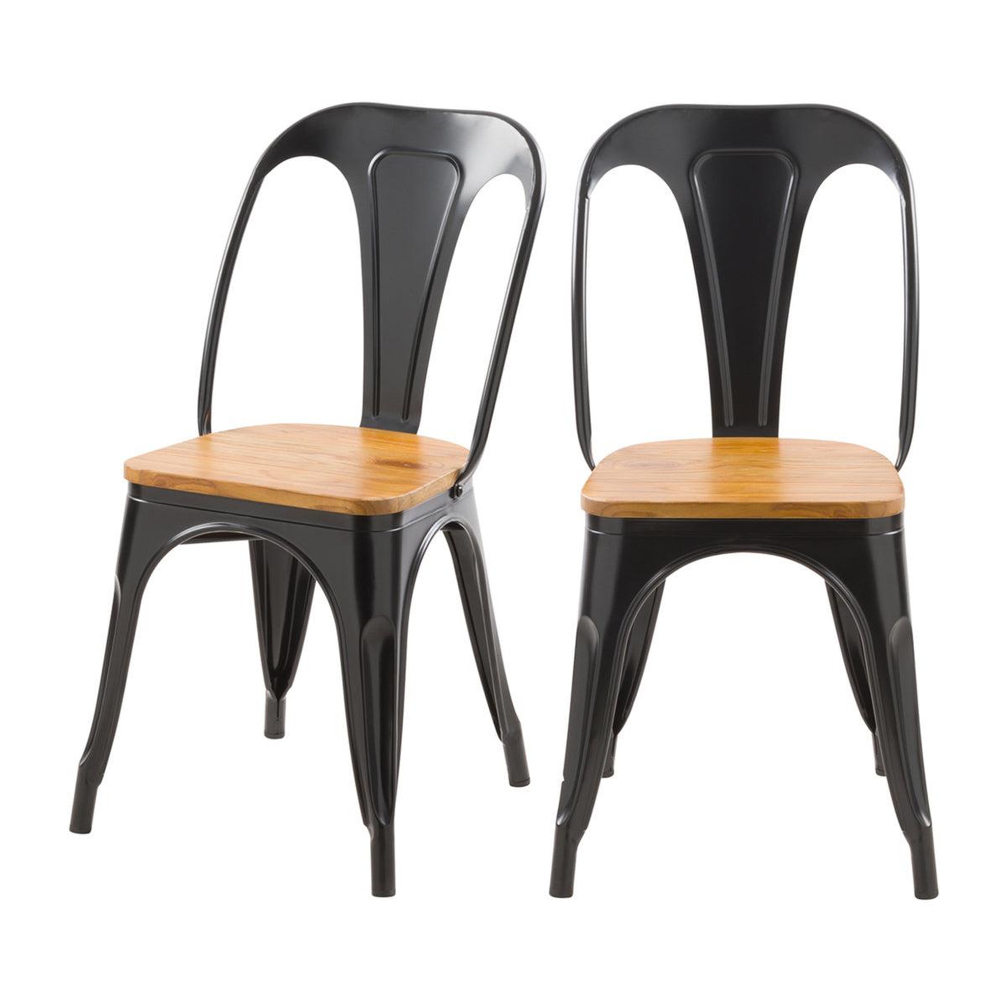 MAISON PAVANE Lot de 2 chaises en métal noir et bois d'orme-yoanna