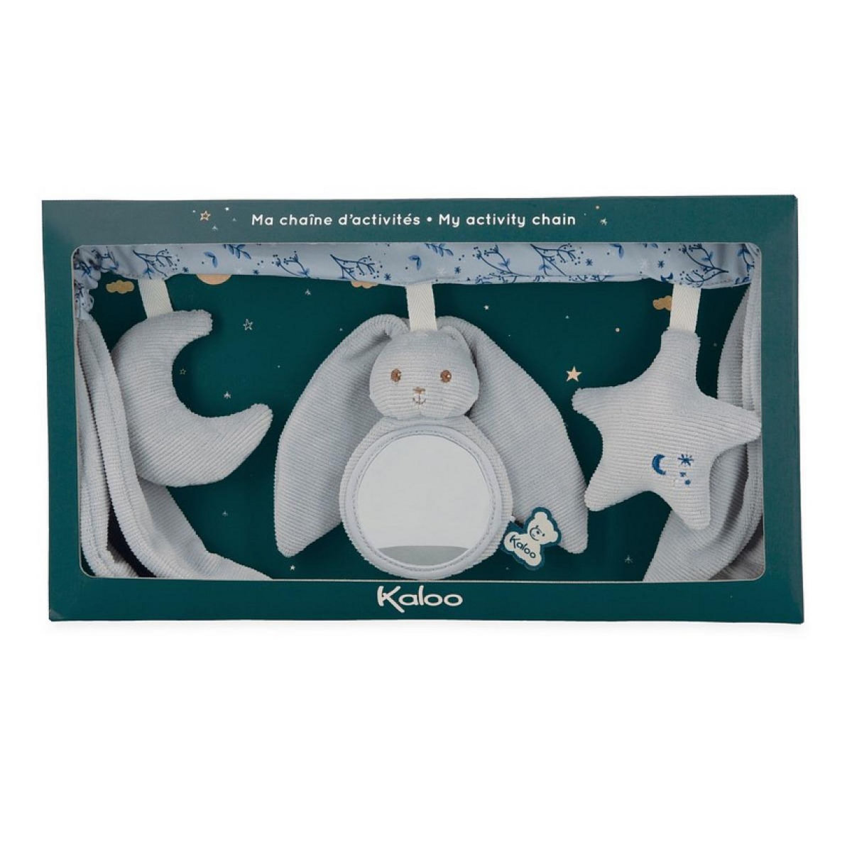 Kaloo Chaîne d'Activités Lapinoo Bleu pour Poussettes et Cozy avec Miroir et Hochets