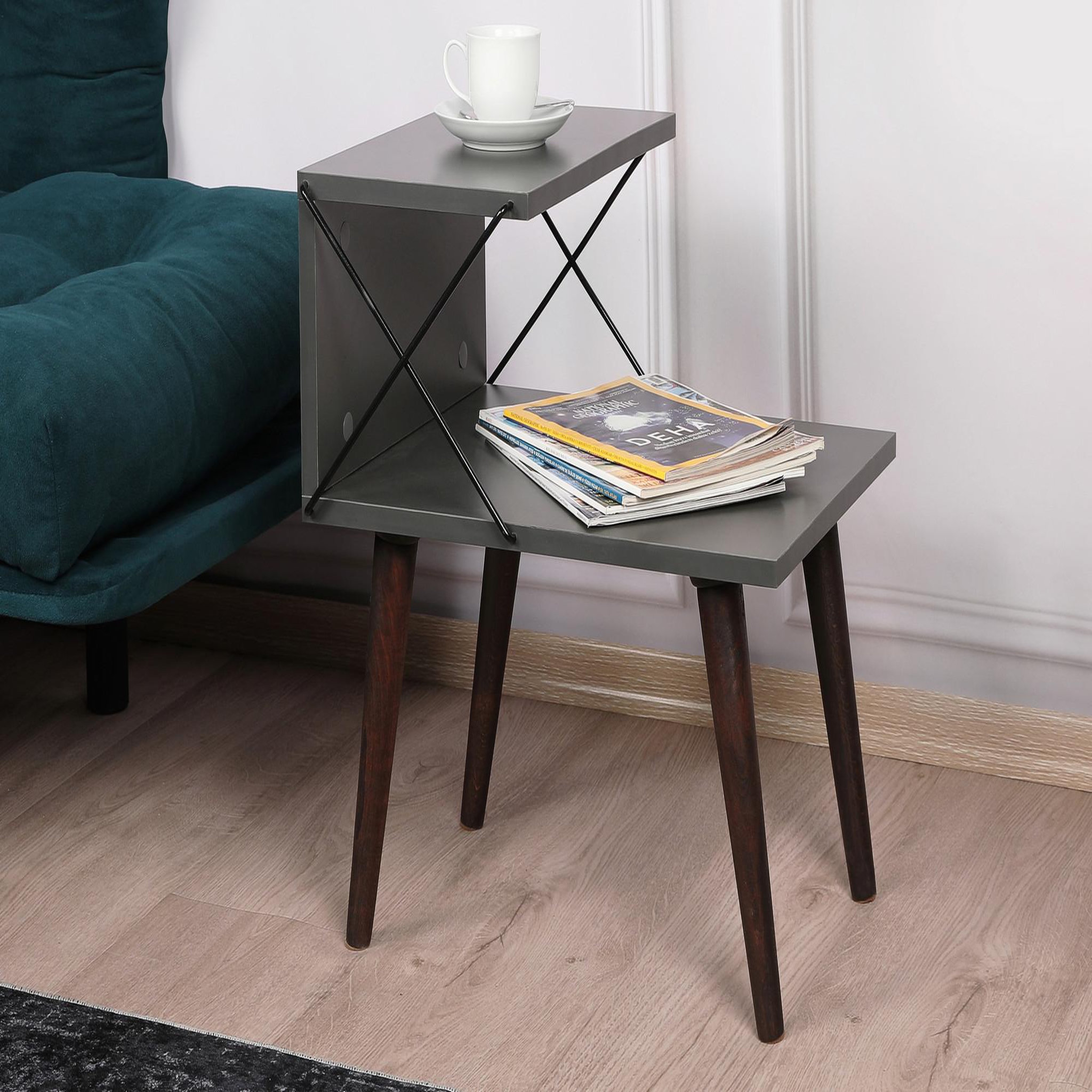 Voir la diapositive 3 : Habitat et Jardin Table de chevet en bois  cross  50 x 40 x 55 cm - anthracite