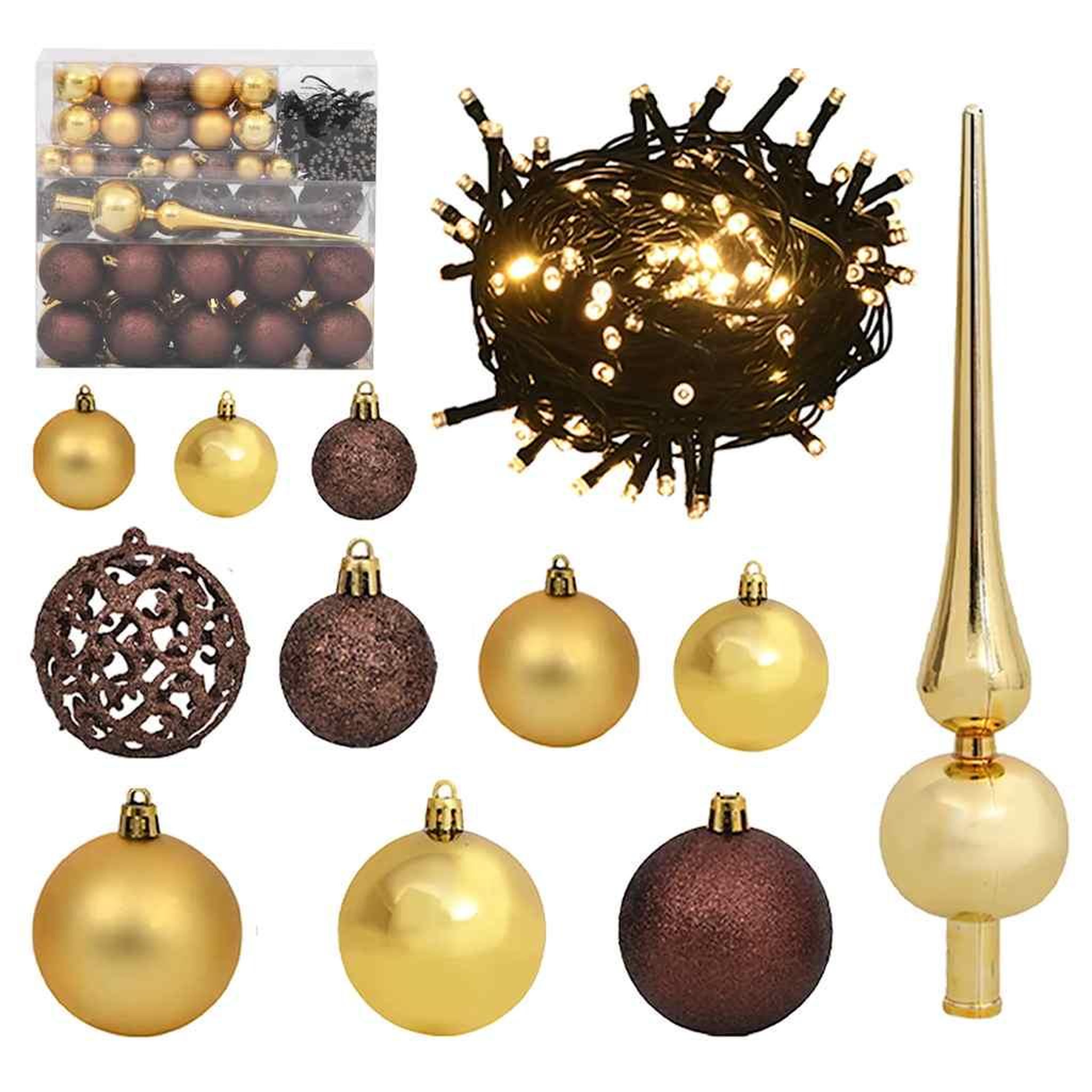 VIDAXL Set de boules de noël avec pic et 300 led 120pcs dore et bronze
