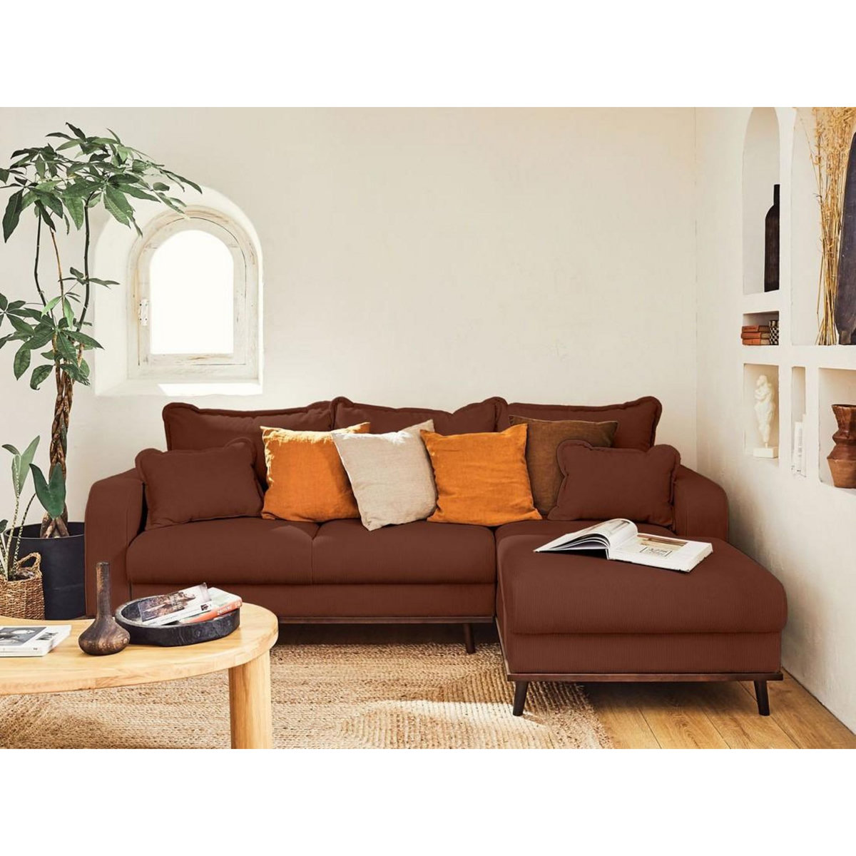 LISA DESIGN Albane - canapé d'angle droit - 4 places - convertible avec coffre - en velours côtelé