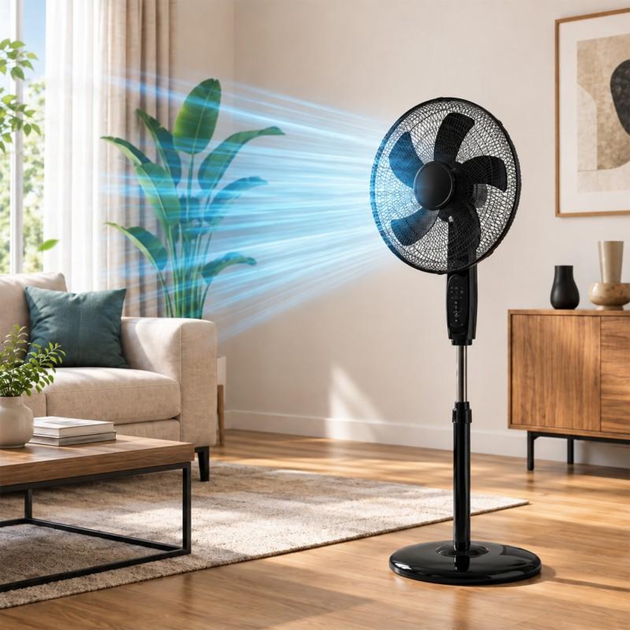 Voir la diapositive 2 : Ventilateur sur pied avec télécommande 40 cm – noir 60w