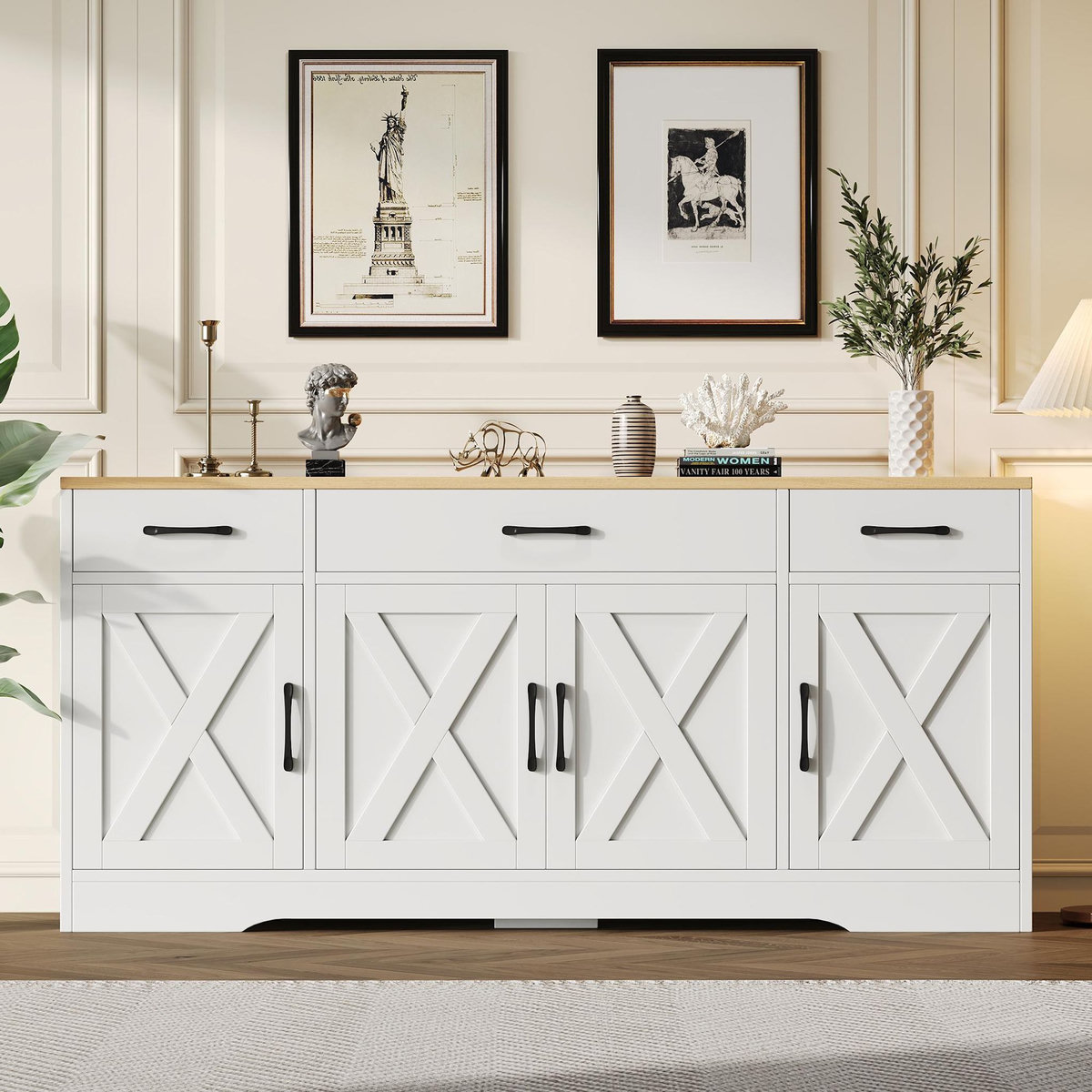 MERAX Buffet 4 porte(s) 3 tiroir(s) - 160 cm blanc mdf