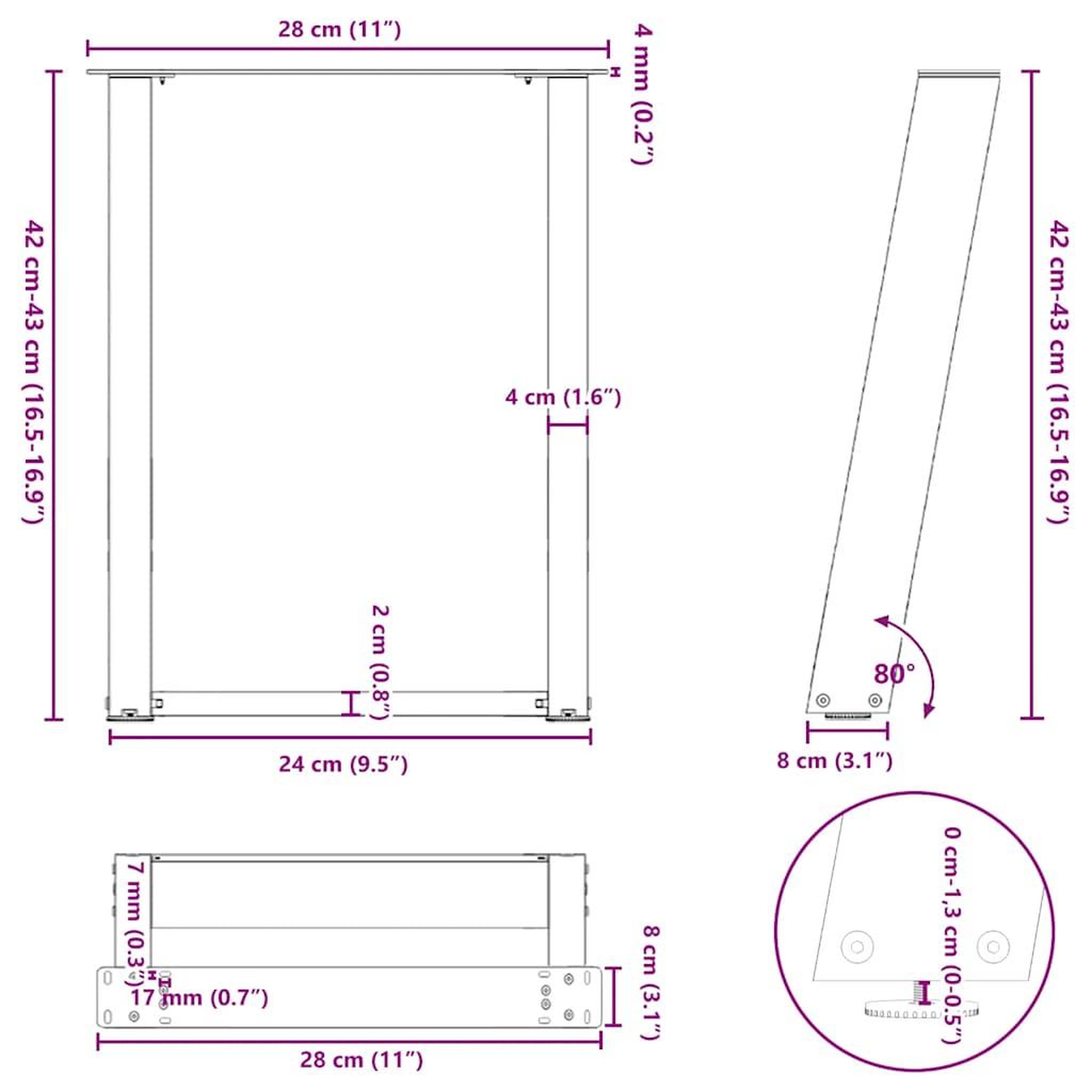 Voir la diapositive 6 : VIDAXL Pieds de table basse forme de U 2 pcs blanc 28x(42-43) cm acier