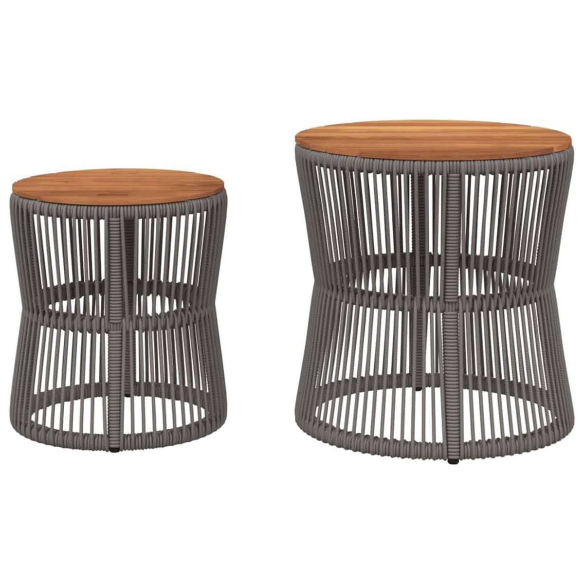 VIDAXL Tables d'appoint de jardin 2 pcs dessus en bois gris poly rotin