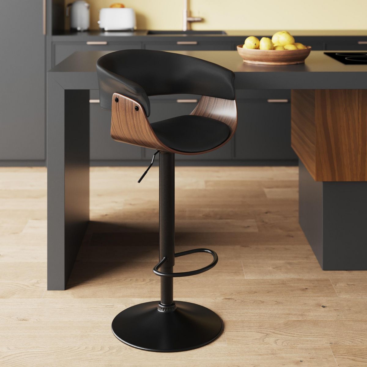 Rendez vous déco Chaise de bar réglable et pivotante 59/81 cm en cuir synthétique noir - Basile