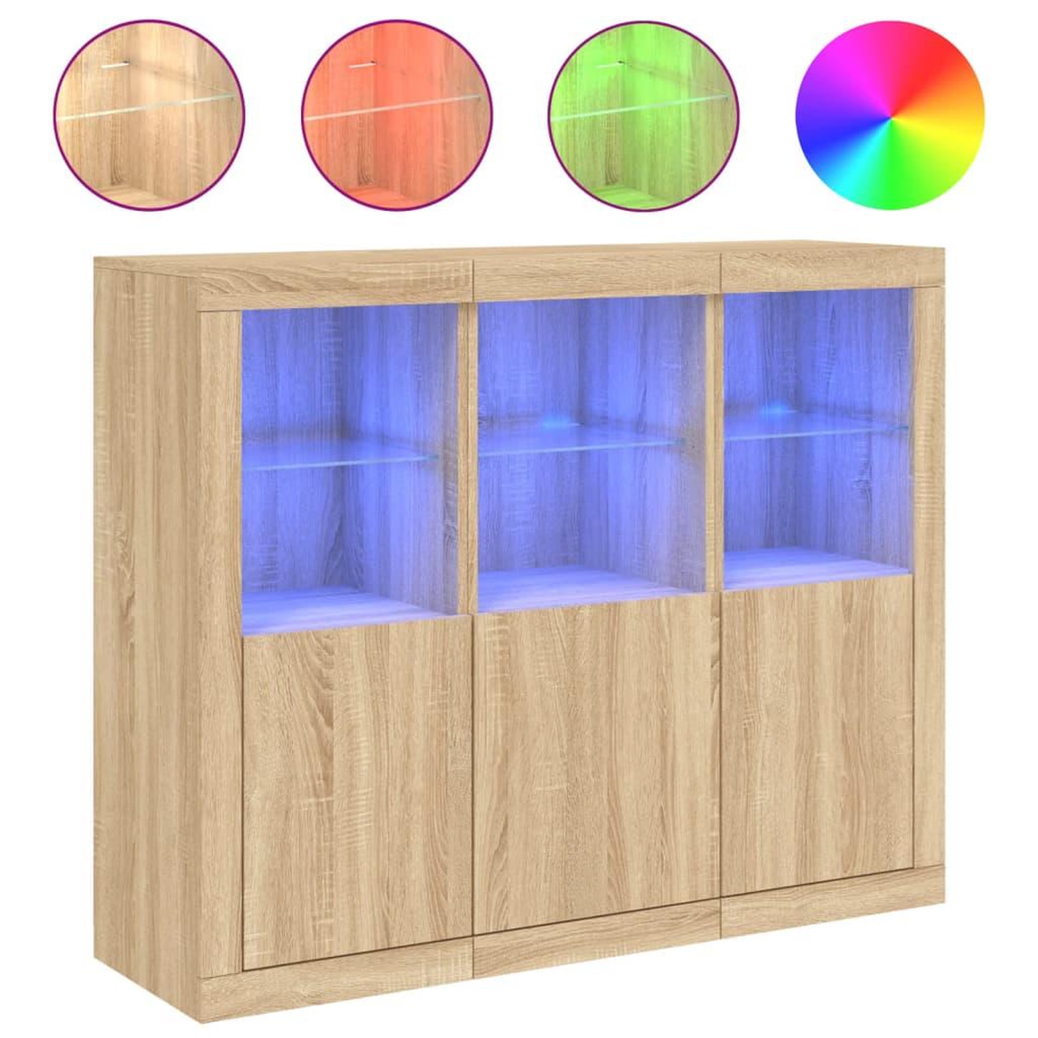 Voir la diapositive 2 : VIDAXL Buffets avec lumieres LED 3 pcs chene sonoma bois d'ingenierie