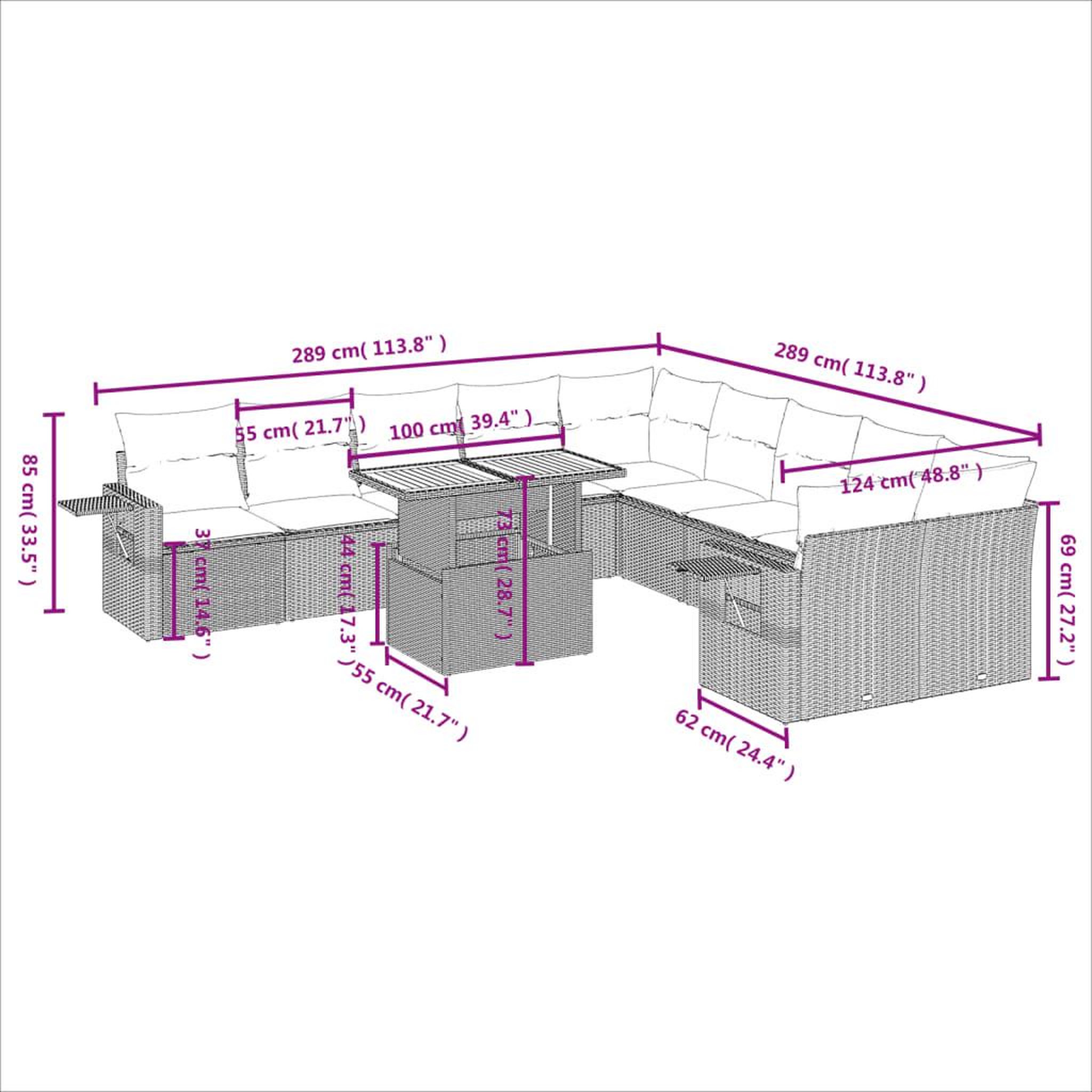 Voir la diapositive 3 : VIDAXL Salon de jardin 11 pcs avec coussins noir resine tressee