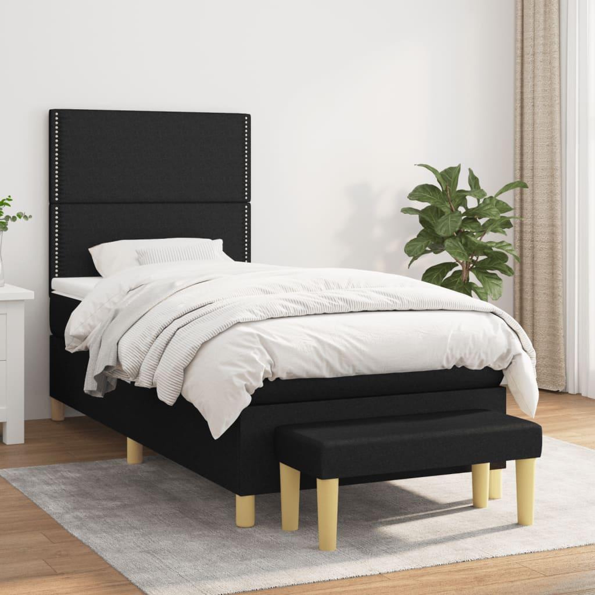 Voir la diapositive 1 : VIDAXL Sommier a lattes de lit et matelas Noir 80x200 cm Tissu
