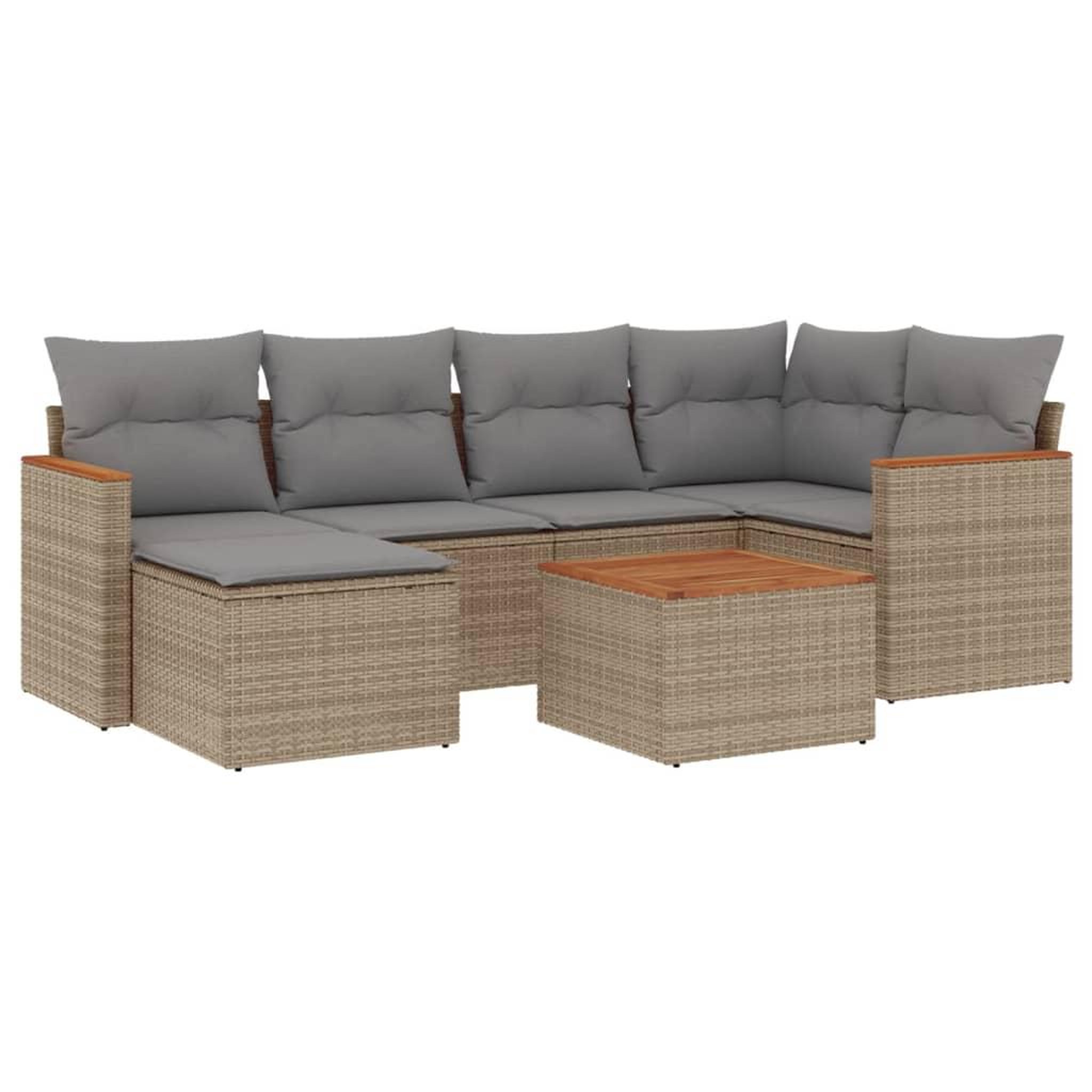 Voir la diapositive 2 : VIDAXL Salon de jardin avec coussins 7pcs melange beige resine tressee