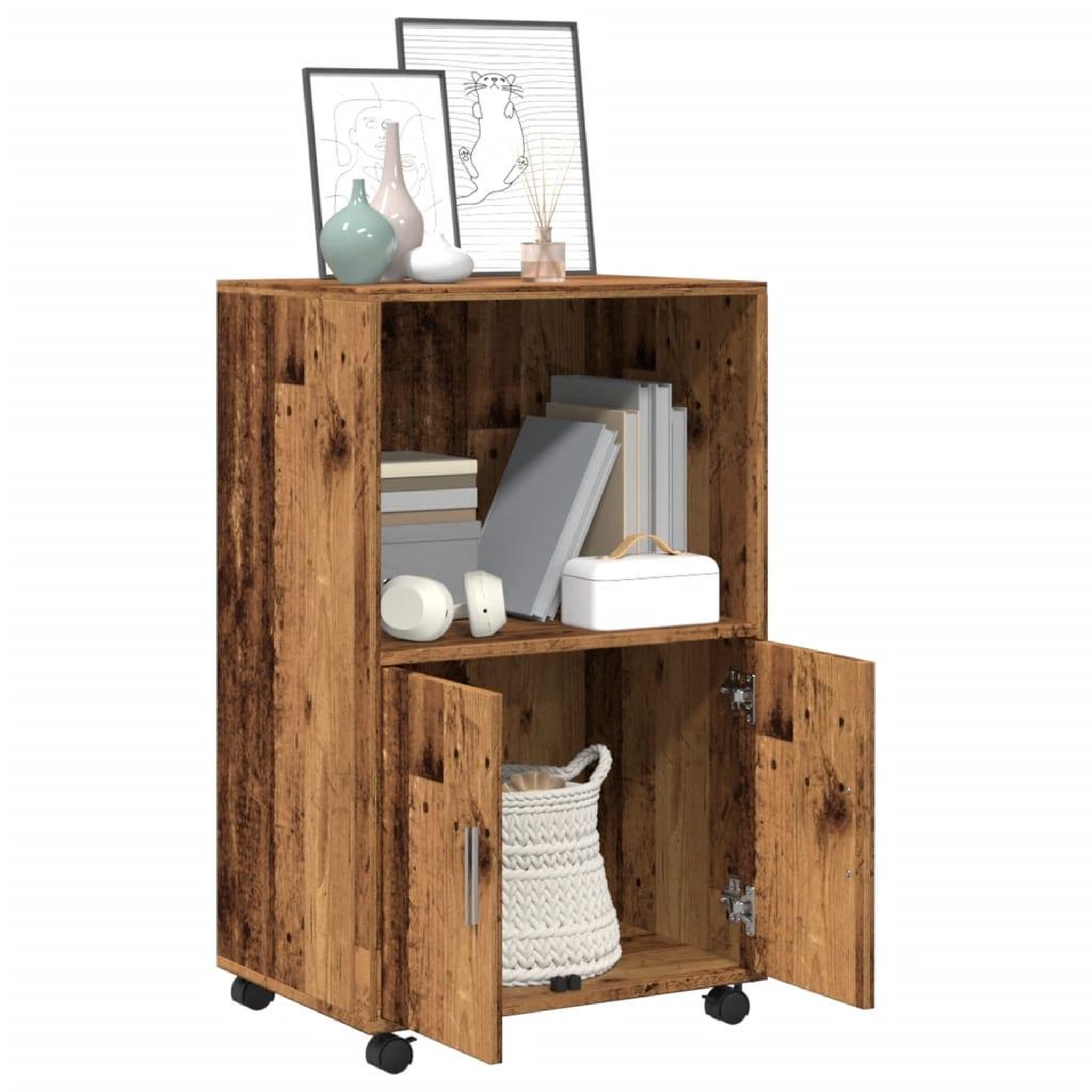 Voir la diapositive 3 : VIDAXL Armoire a roulettes vieux bois 55x40x91 cm bois d'ingenierie