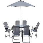 Habitat et Jardin Salon de jardin repas avec parasol en métal  Convivia  - 6 places - Gris clair