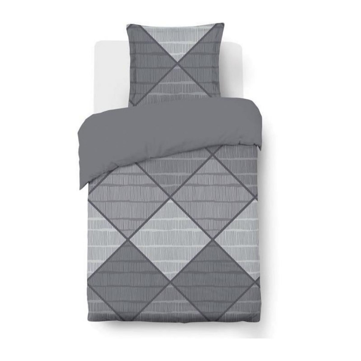 VISION Parure Housse de couette - VISION - Harold - 140 x 200 cm - 1 taie assortie 65 x 65 cm - Gris - 100% coton