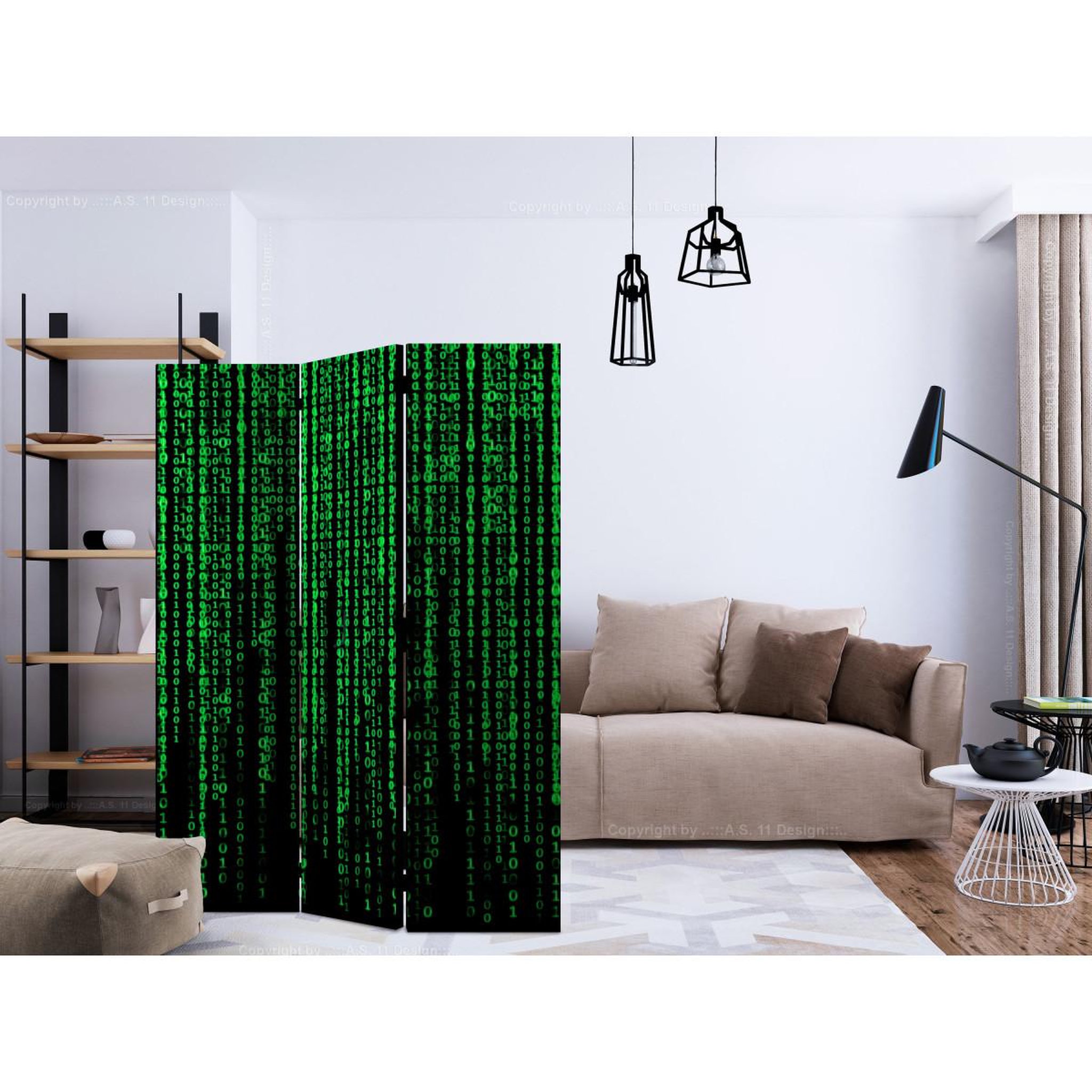 Voir la diapositive 2 : Paris Prix Paravent 3 volets  digital rain  135x172cm