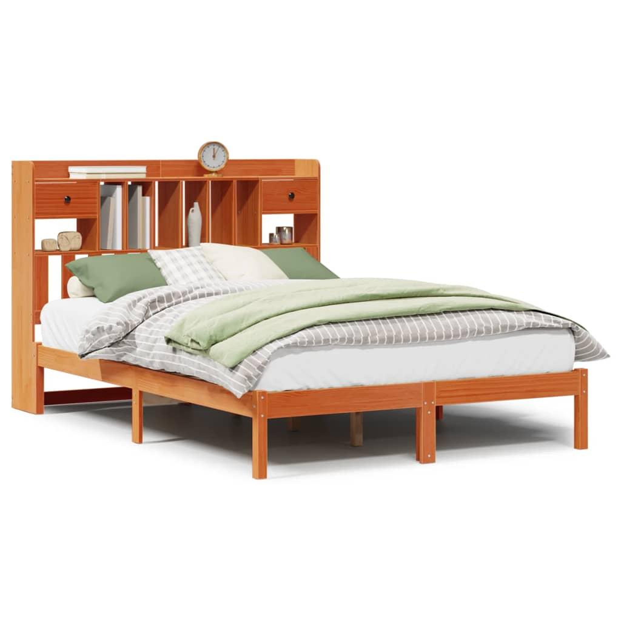 Voir la diapositive 2 : VIDAXL Lit bibliotheque sans matelas cire marron 150x200 cm pin massif