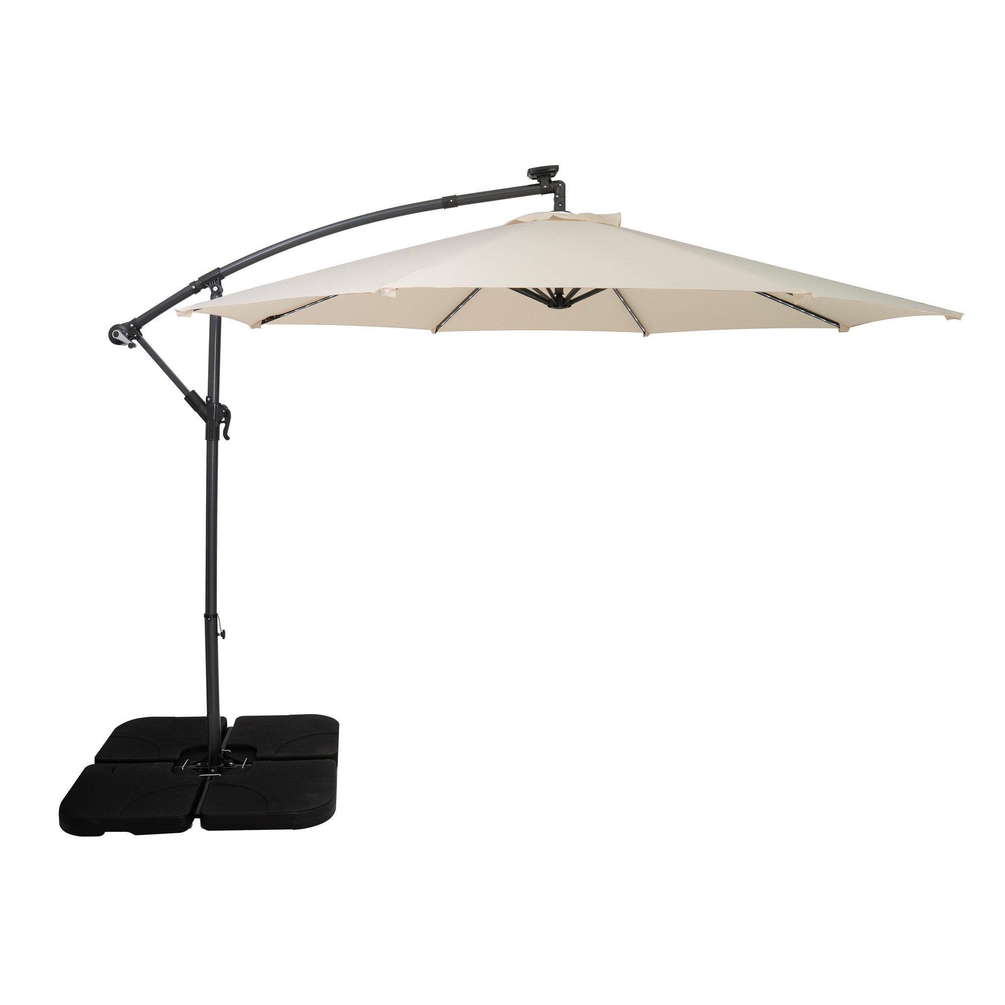 Voir la diapositive 1 : Monster Parasol Banane à Mât Déporté à LED 3 m & Pied Carré