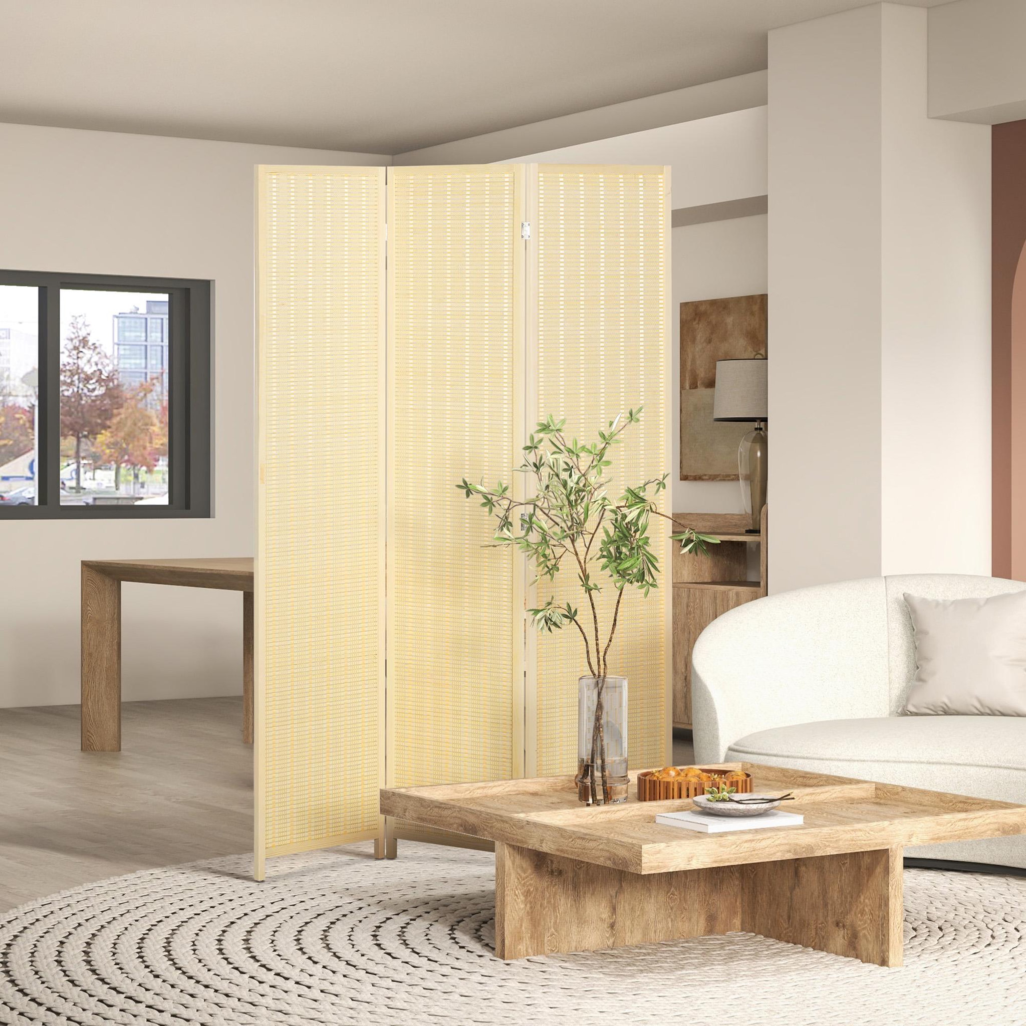 Voir la diapositive 2 : HOMCOM Paravent interieur en bois 3 panneaux 135 x 180 cm séparateur de pièce pliable bois naturel