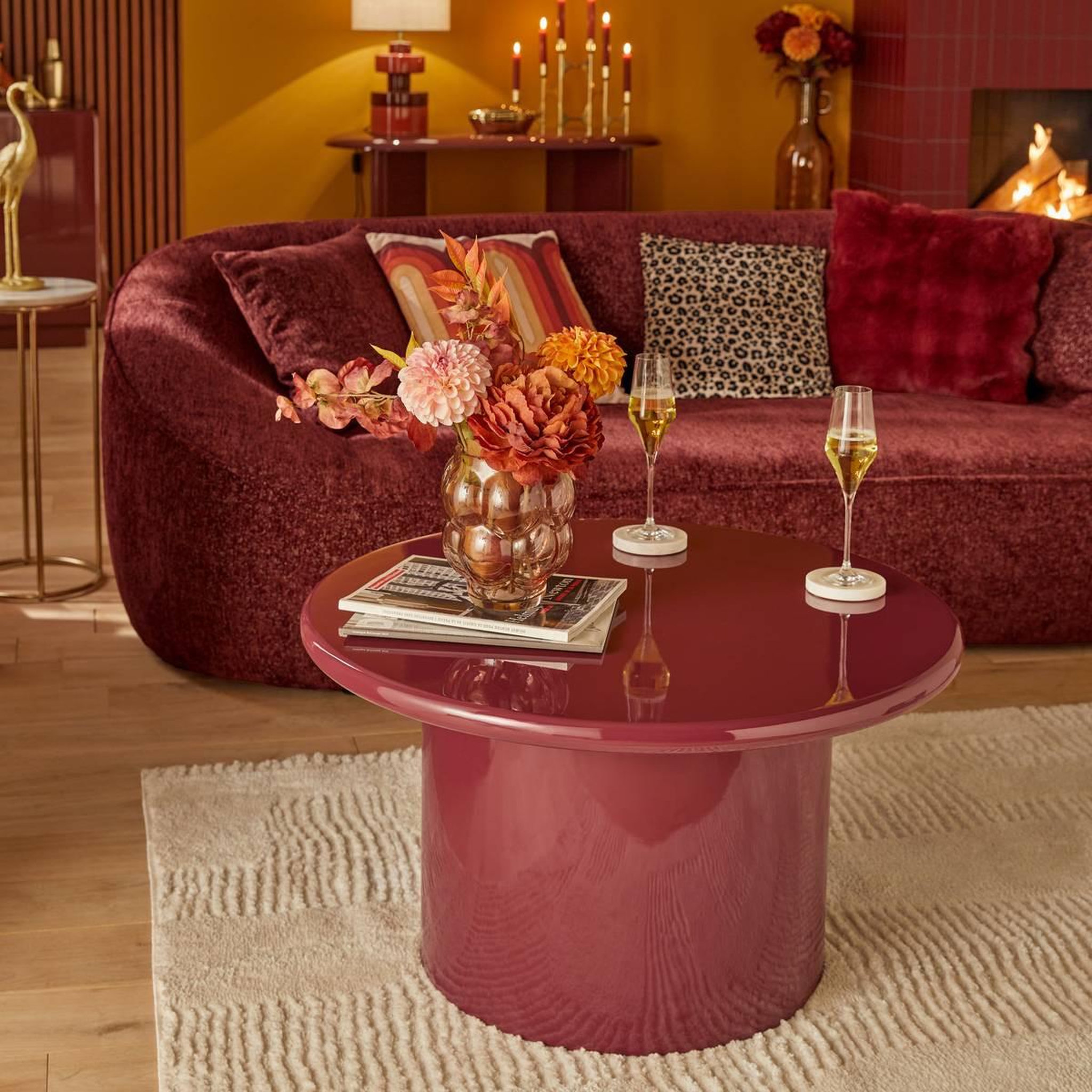 Voir la diapositive 5 : ATMOSPHERA Table Basse Vernis  Douglas  80cm Bordeaux