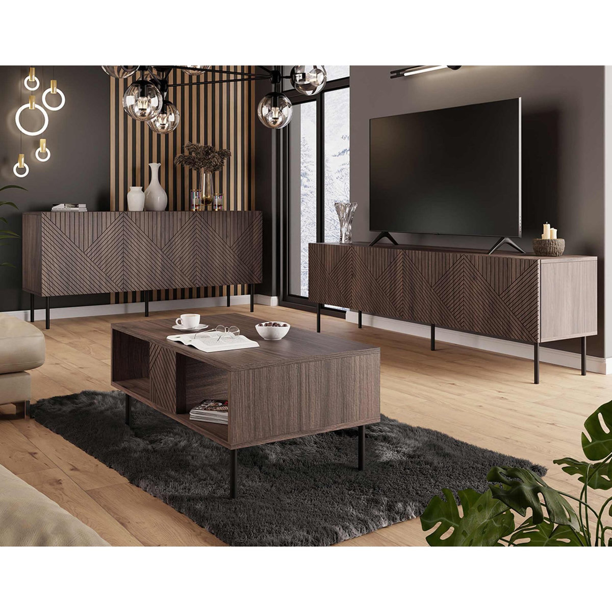 BEST MOBILIER Salvador - meuble tv - effet bois - 4 portes - 191 cm