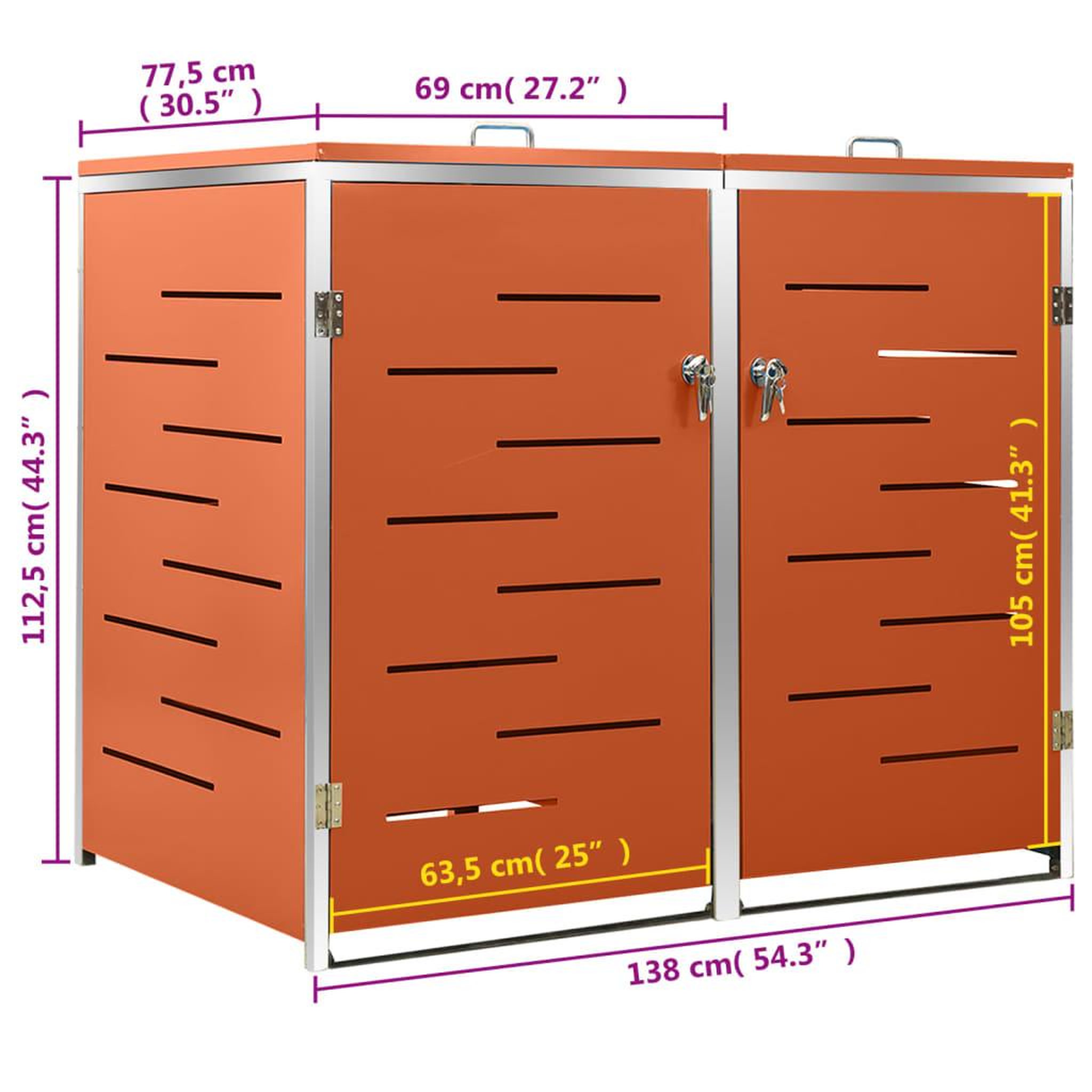 Voir la diapositive 6 : VIDAXL Abri pour deux poubelles 138x77,5x112,5 cm Inox