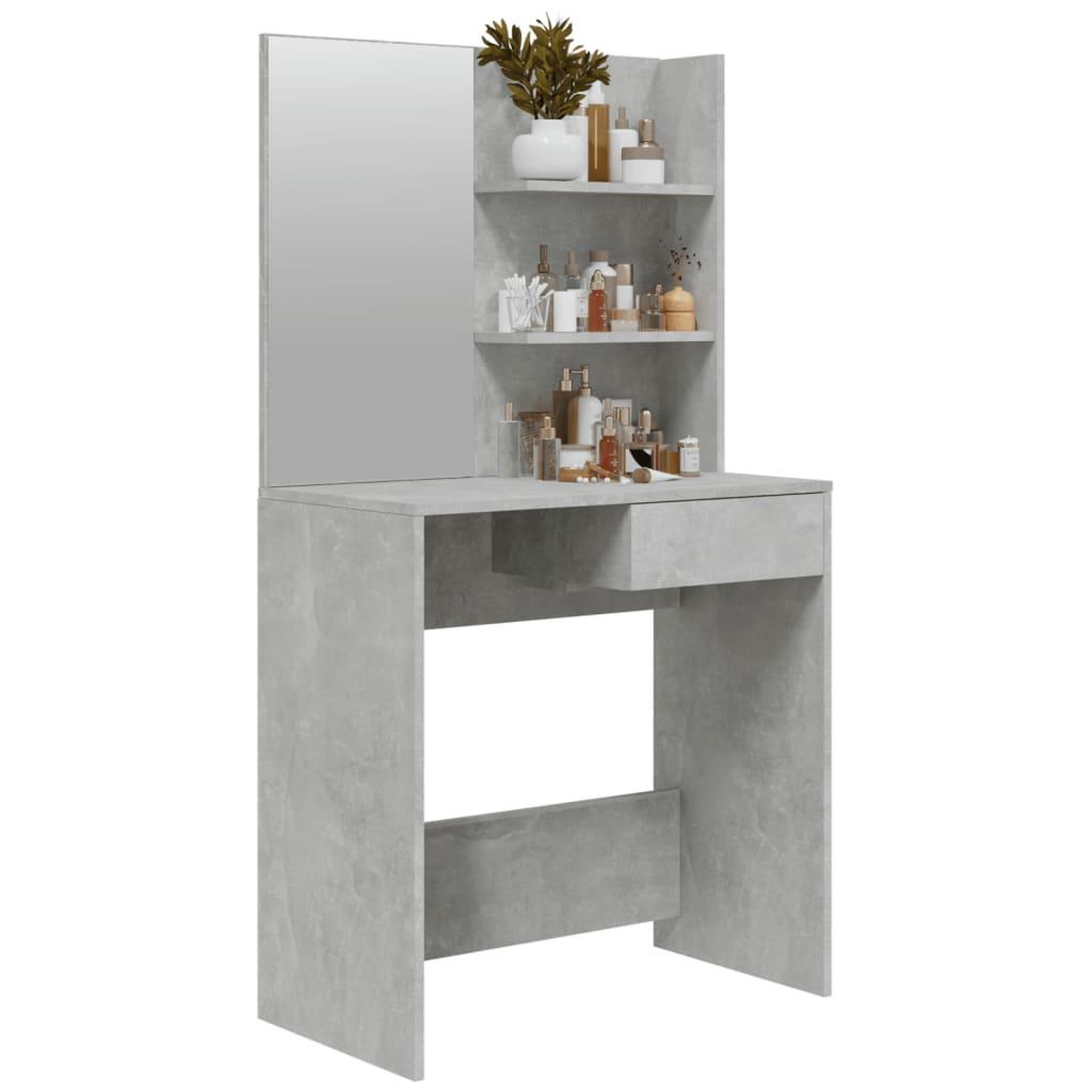 Voir la diapositive 4 : VIDAXL Coiffeuse avec miroir Gris beton 74,5x40x141 cm