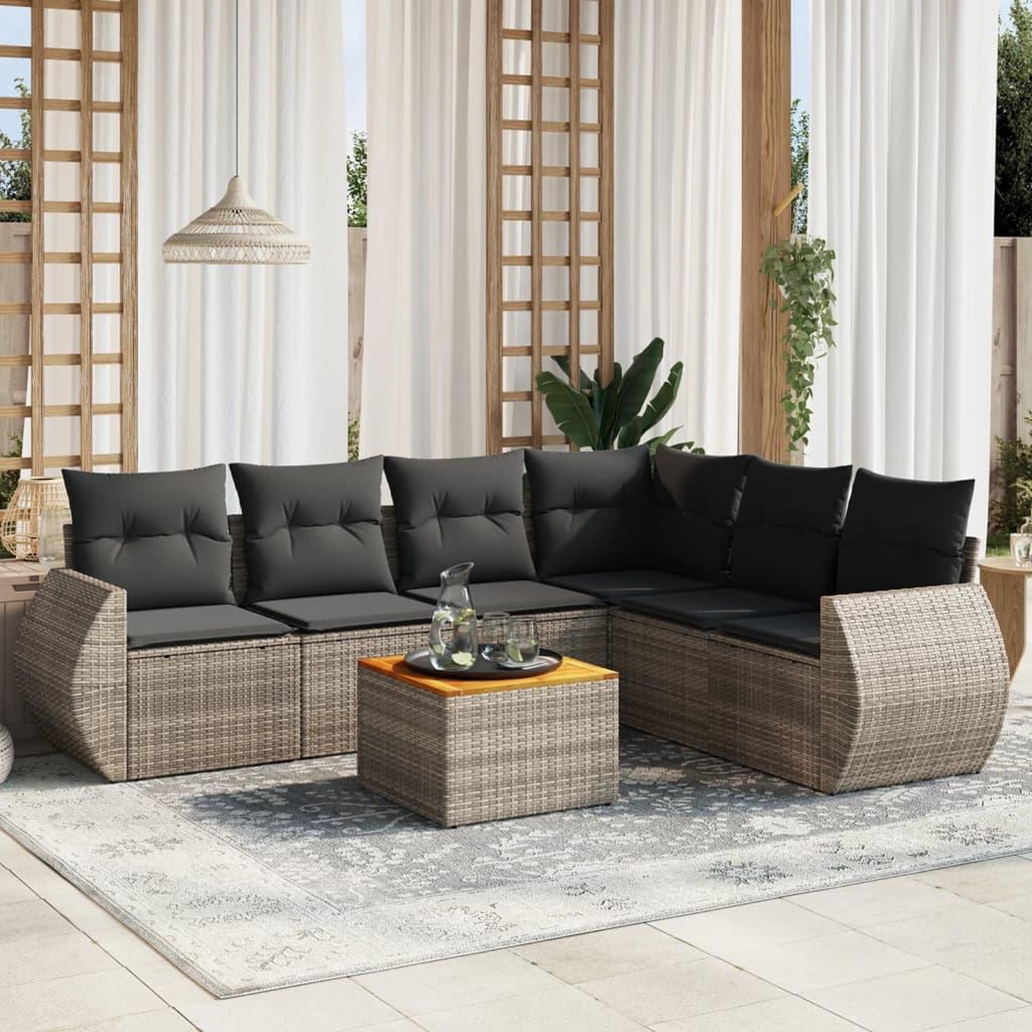 VIDAXL Salon de jardin avec coussins 7 pcs gris resine tressee