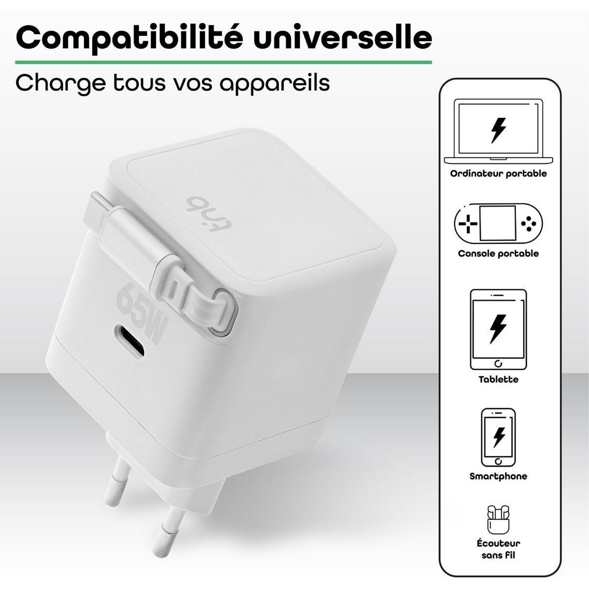 Voir la diapositive 4 : TNB Chargeur + câble gan usb-c charge rapide + cable 70cm