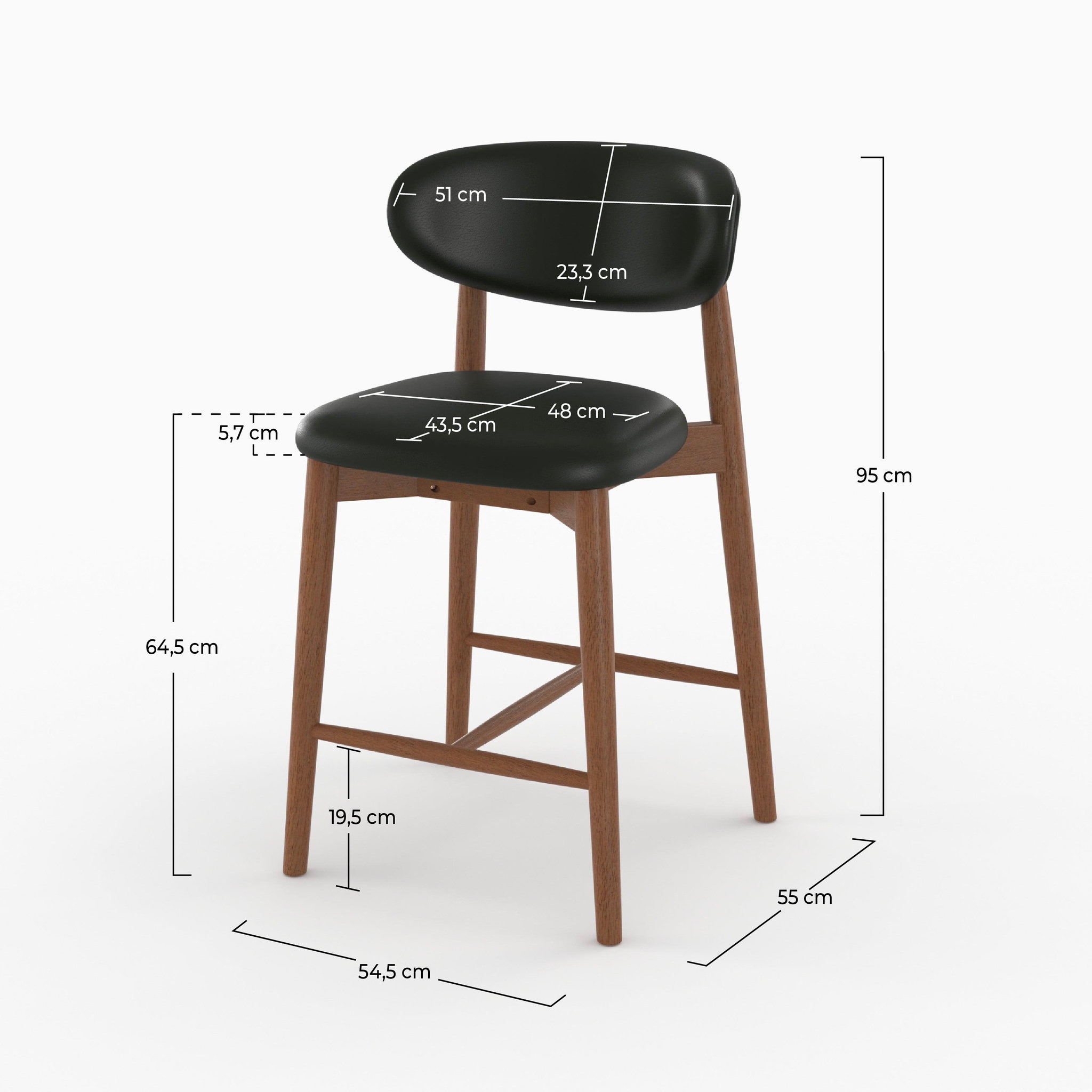 Voir la diapositive 4 : MAISON PAVANE Lot de 2 chaises pour ilot central 64,5 cm en cuir synthétique noir-yuna