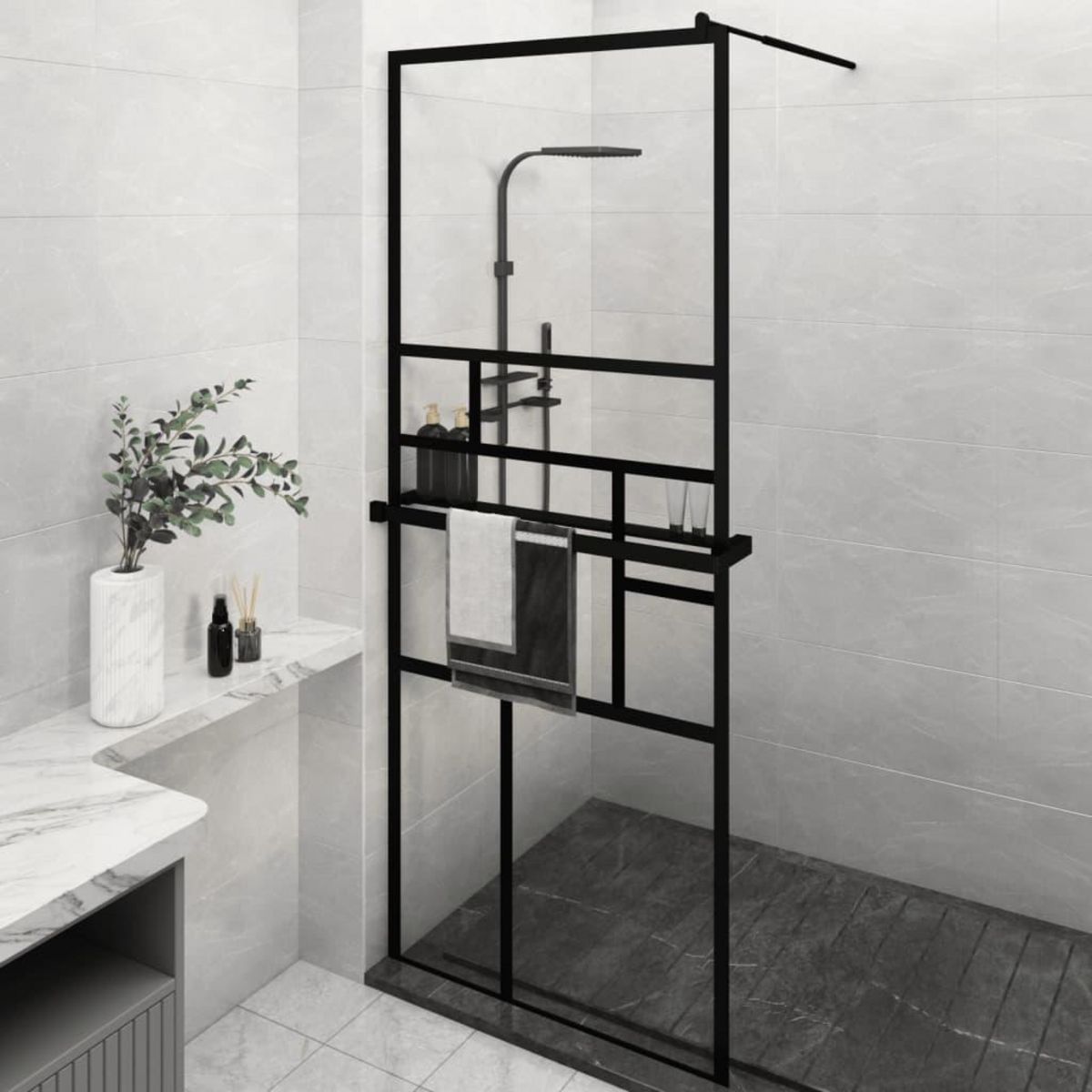 VIDAXL Paroi de douche avec etagere Noir 80x195 cm Verre ESG&Aluminium