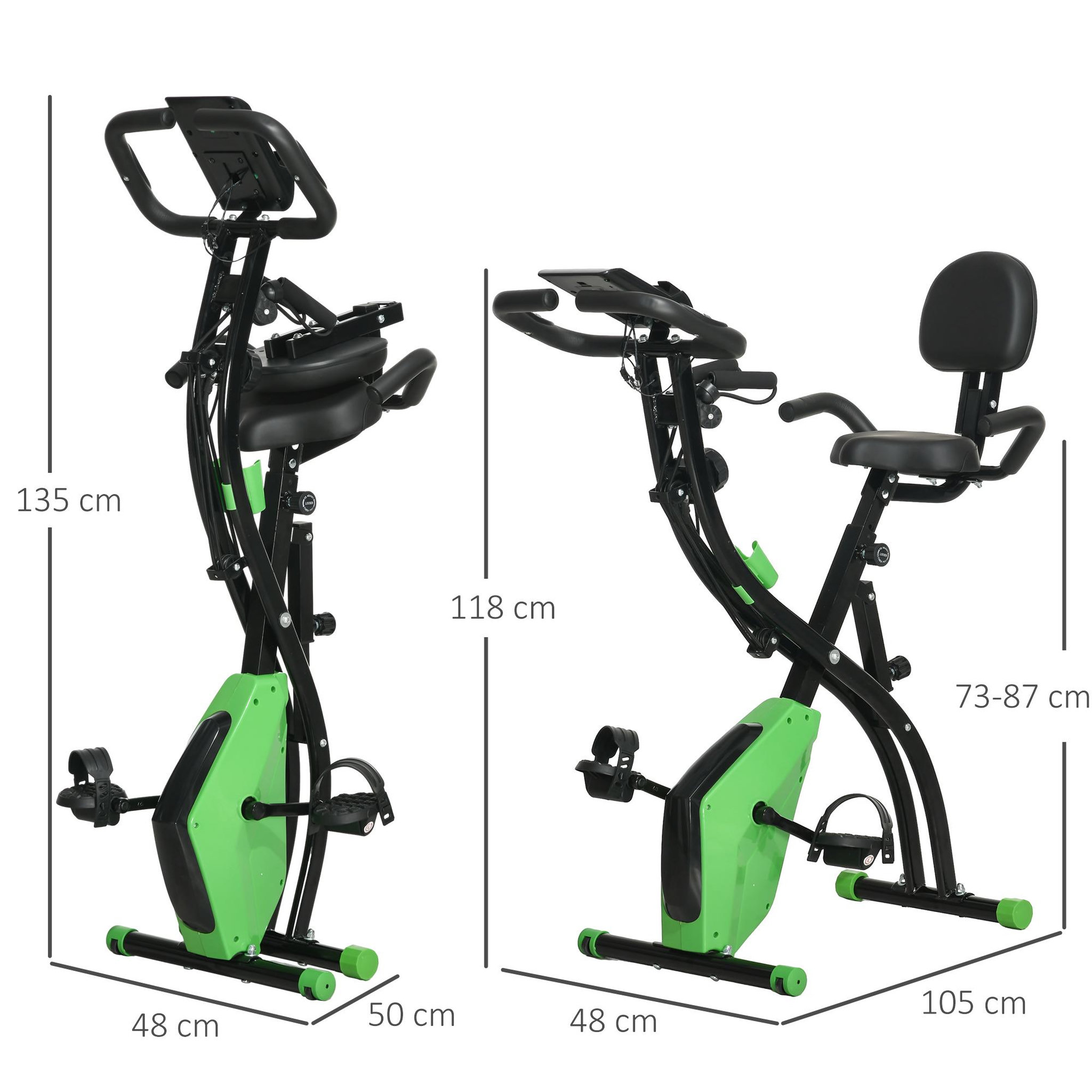 Voir la diapositive 3 : HOMCOM Vélo d'appartement pliant 8 niveaux de résistance magnétique dossier selle réglable poignées ergonomiques écran LCD multifonction suspensions support tablette acier