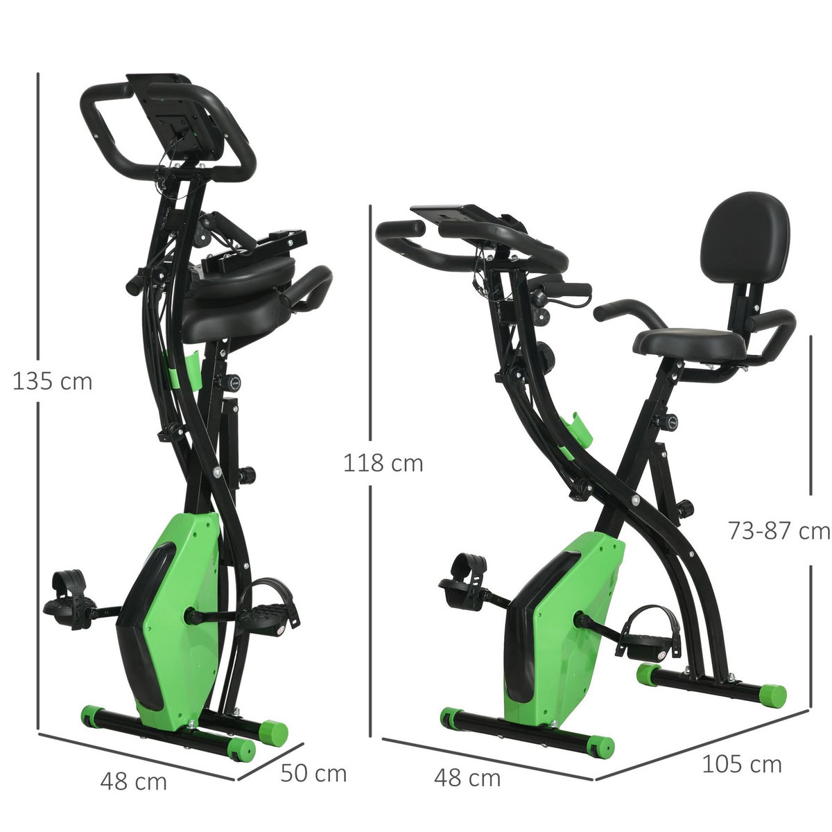 HOMCOM Vélo d'appartement pliant 8 niveaux de résistance magnétique dossier selle réglable poignées ergonomiques écran LCD multifonction suspensions support tablette acier