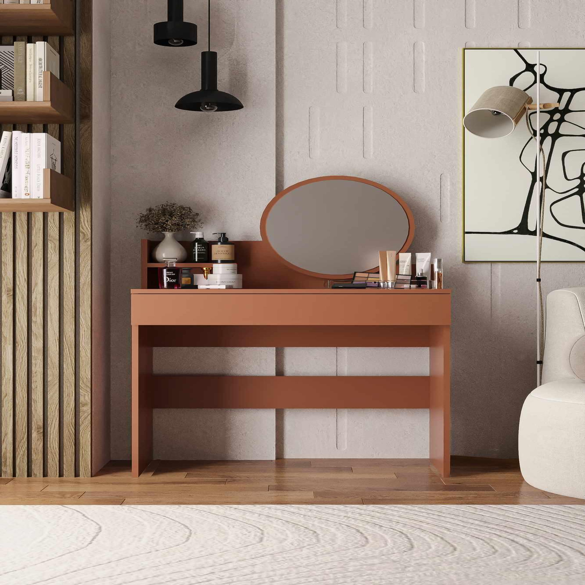 Voir la diapositive 2 : Habitat et Jardin Coiffeuse avec miroir en bois  harmony mini round  - 90 x 40 x 133 cm - terracotta