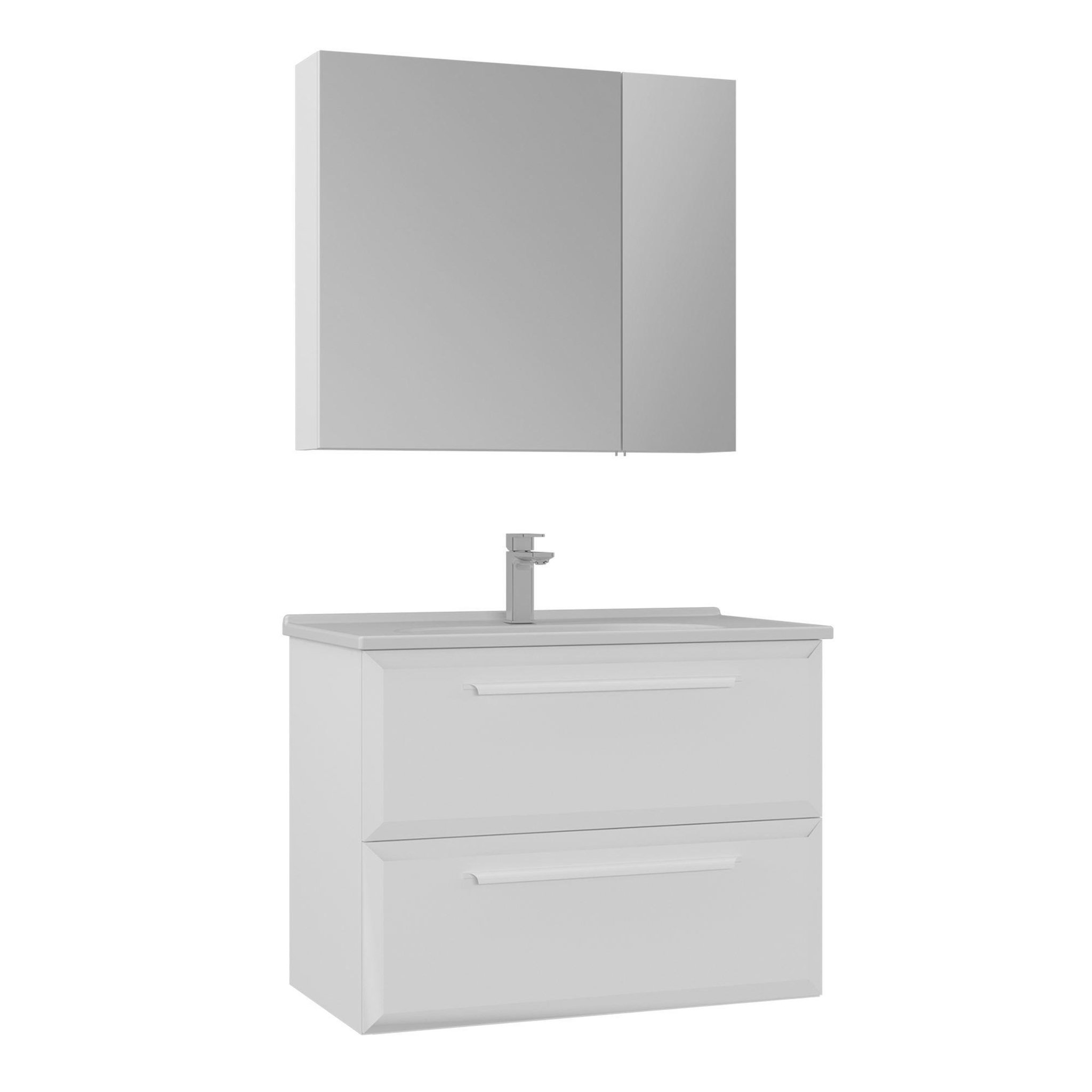 Habitat et Jardin Meuble avec simple vasque et miroir  Nuvola 80 v2  - 80 x 50 x 62 cm - White