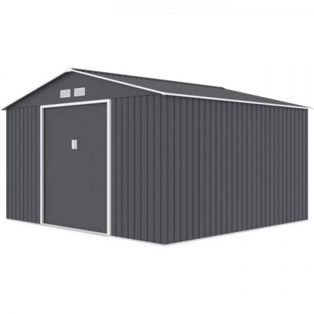 MARKET24 JUPITER Abri de jardin en métal 10,85 m² - 340 x 319 x 210 cm - Kit d'ancrage inclus, 2 portes coulissantes - Gris
